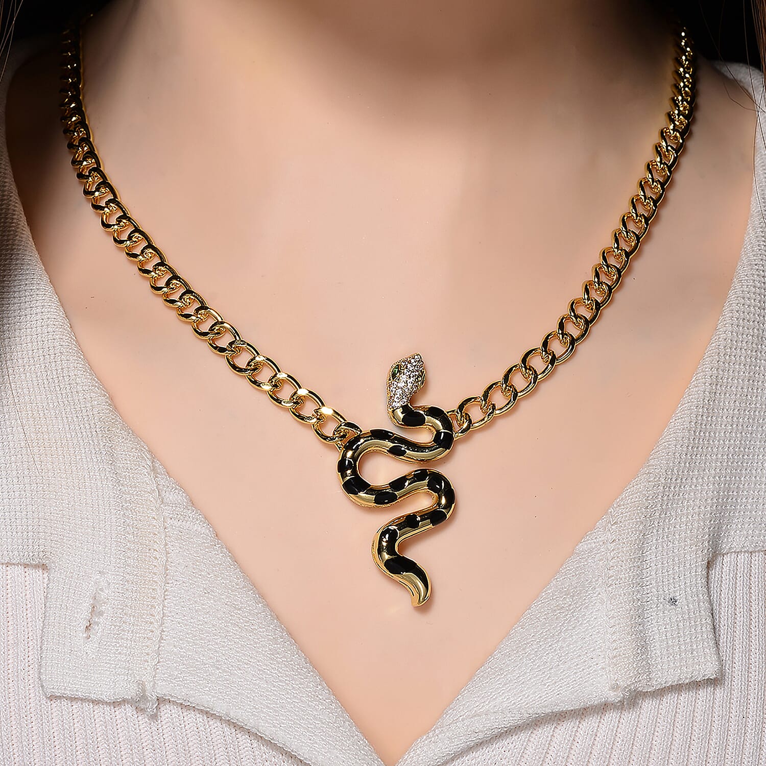 Austrian White Crystal &amp; Austrian Green Crystal Necklace (Size - 20 - 2) in Yellow Gold Plated 8244391 3
