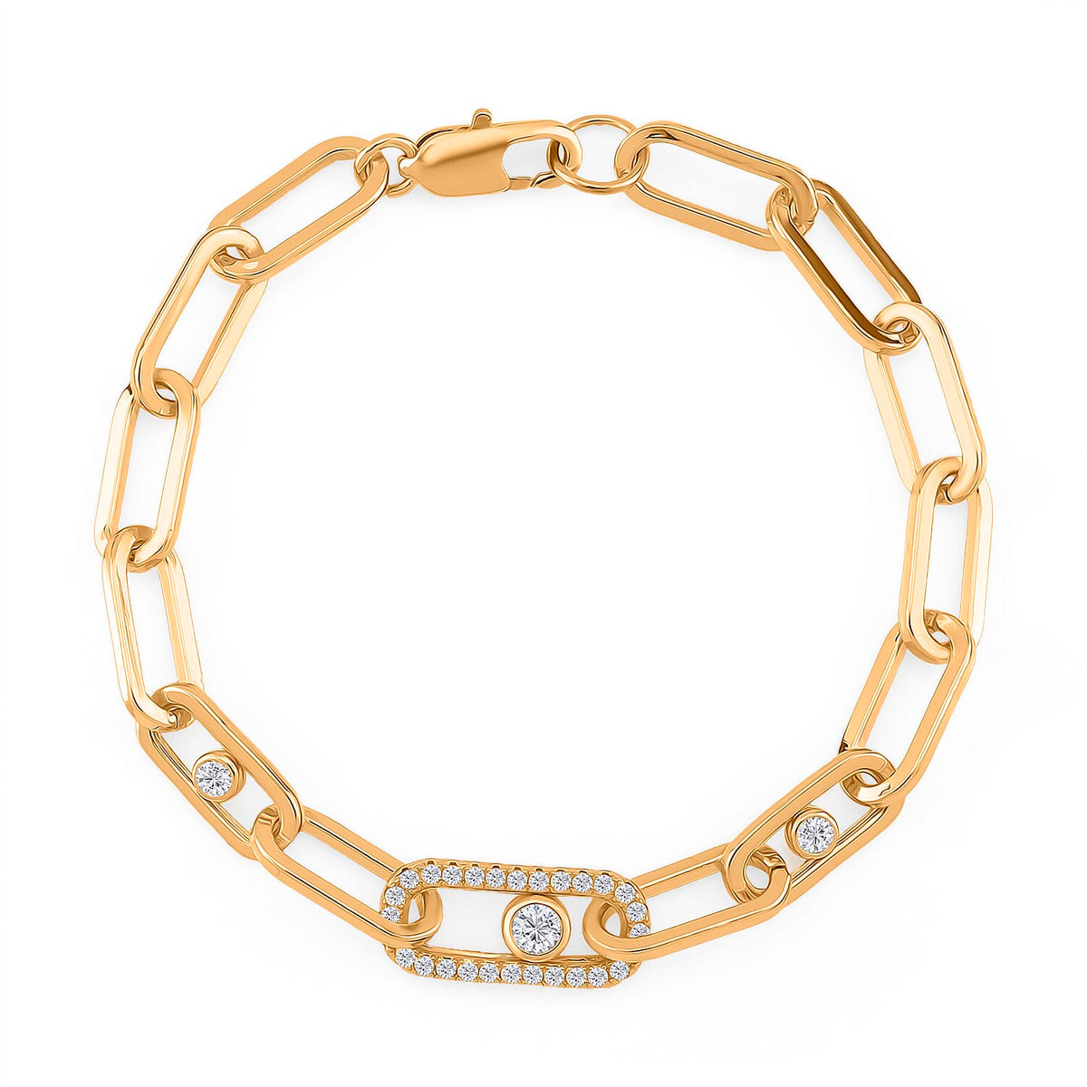 Designer Inspired - Paperclip Link White Crystal Bracelet (Size - 7.5) with Lobster Clasp in Yellow Gold Tone 8139901 0