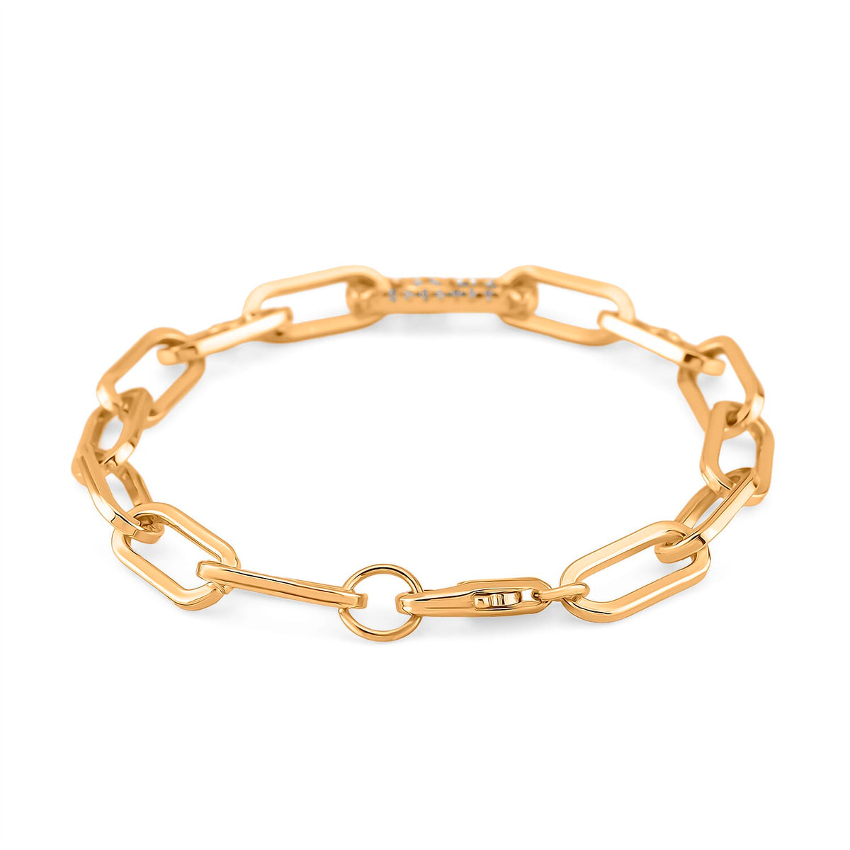Designer Inspired - Paperclip Link White Crystal Bracelet (Size - 7.5) with Lobster Clasp in Yellow Gold Tone 8139901 3