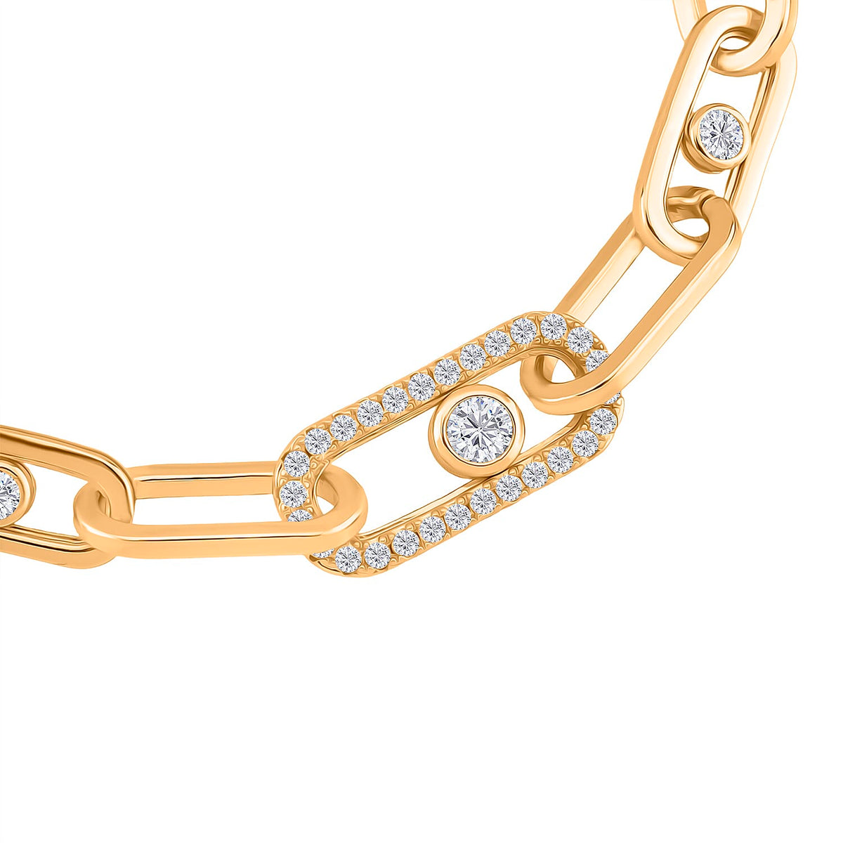 Designer Inspired - Paperclip Link White Crystal Bracelet (Size - 7.5) with Lobster Clasp in Yellow Gold Tone 8139901 4