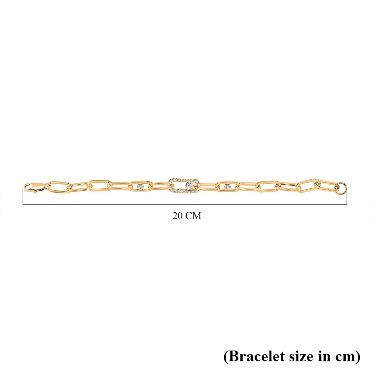 Designer Inspired - Paperclip Link White Crystal Bracelet (Size - 7.5) with Lobster Clasp in Yellow Gold Tone 8139901 6