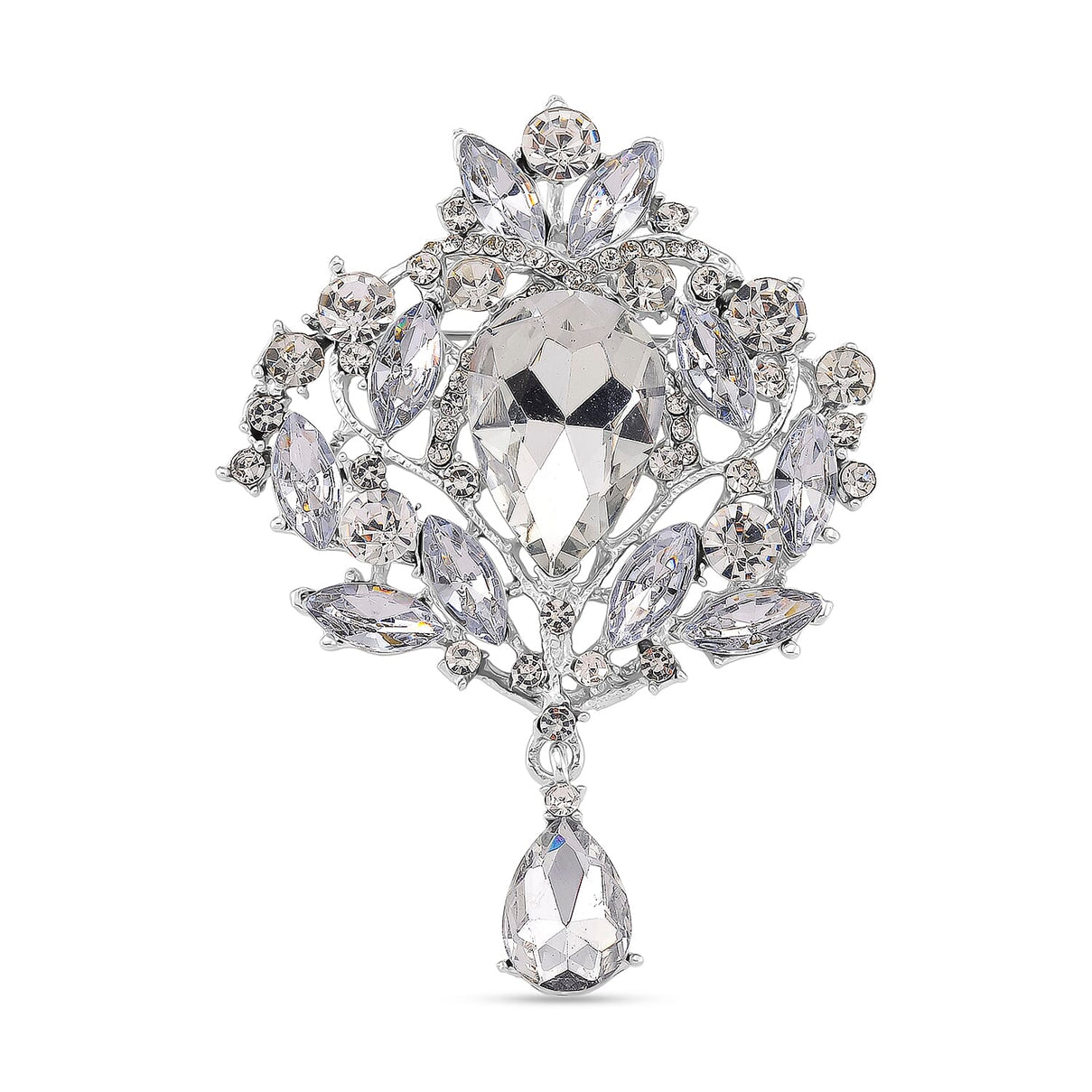 Austrian White Crystal Brooch Cum Pendant in Silver Colour Plated 8183245 0