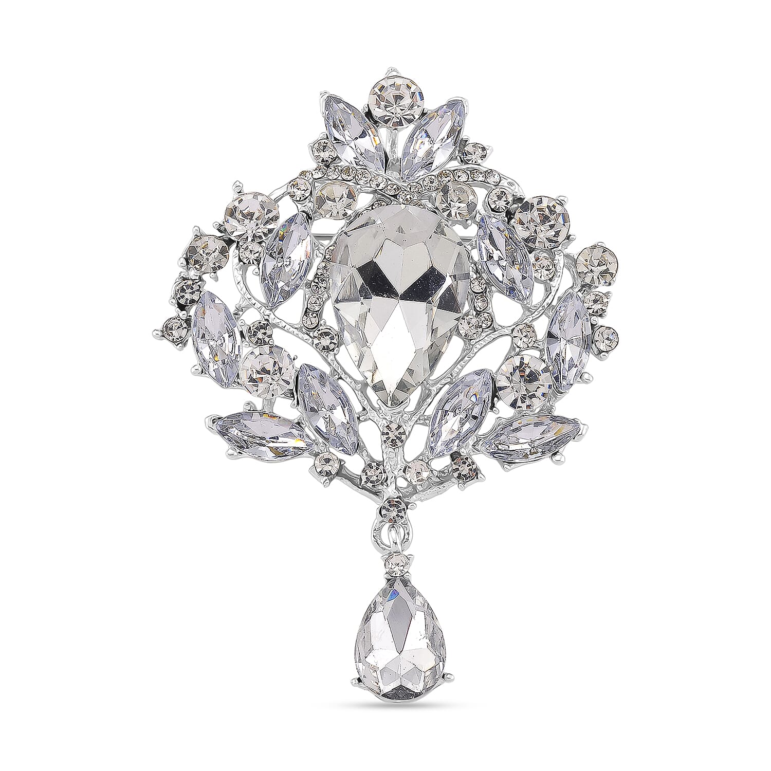 Austrian White Crystal Brooch Cum Pendant in Silver Colour Plated 8183245 0