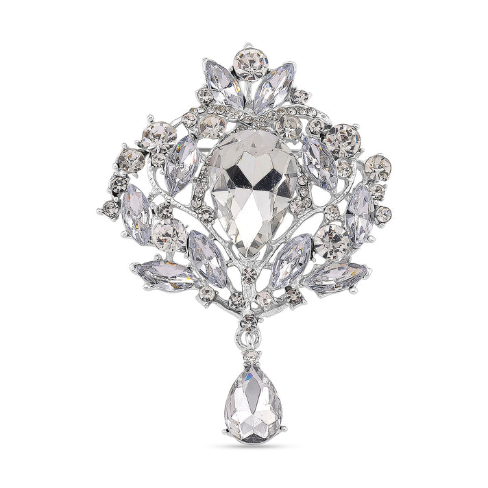 Austrian White Crystal Brooch Cum Pendant in Silver Colour Plated 8183245 1