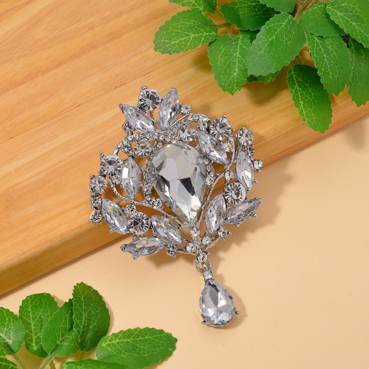 Austrian White Crystal Brooch Cum Pendant in Silver Colour Plated 8183245 2