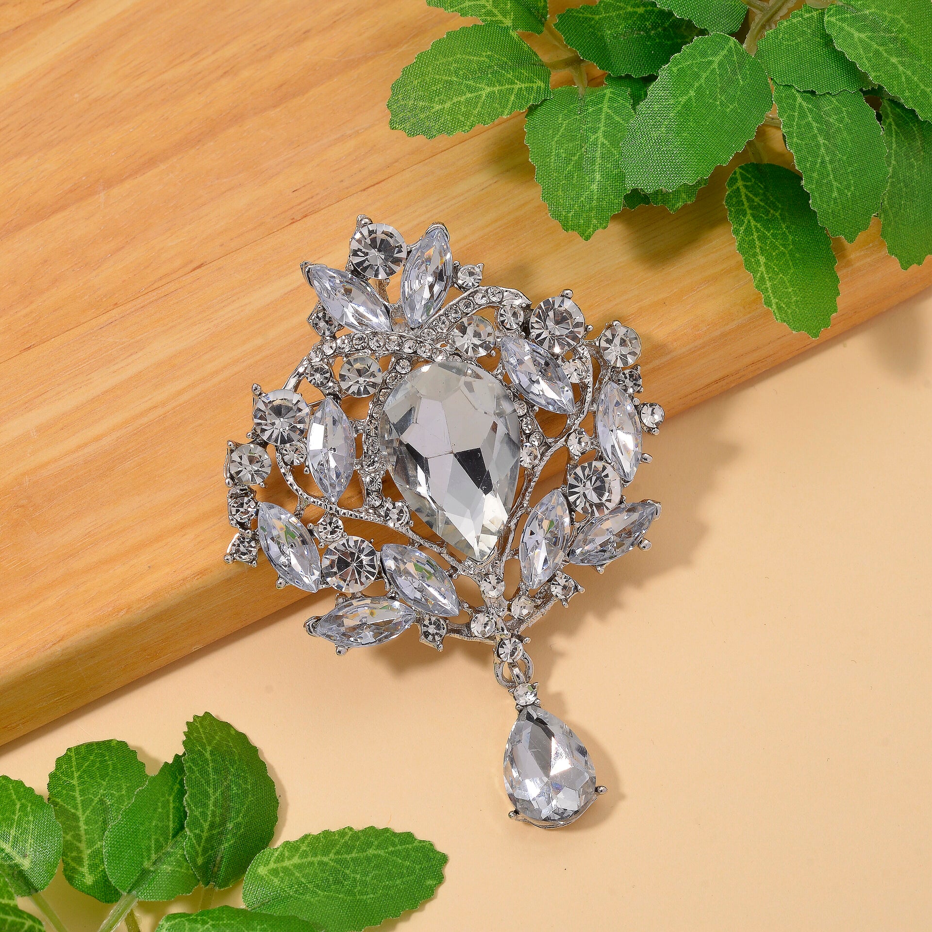 Austrian White Crystal Brooch Cum Pendant in Silver Colour Plated 8183245 2