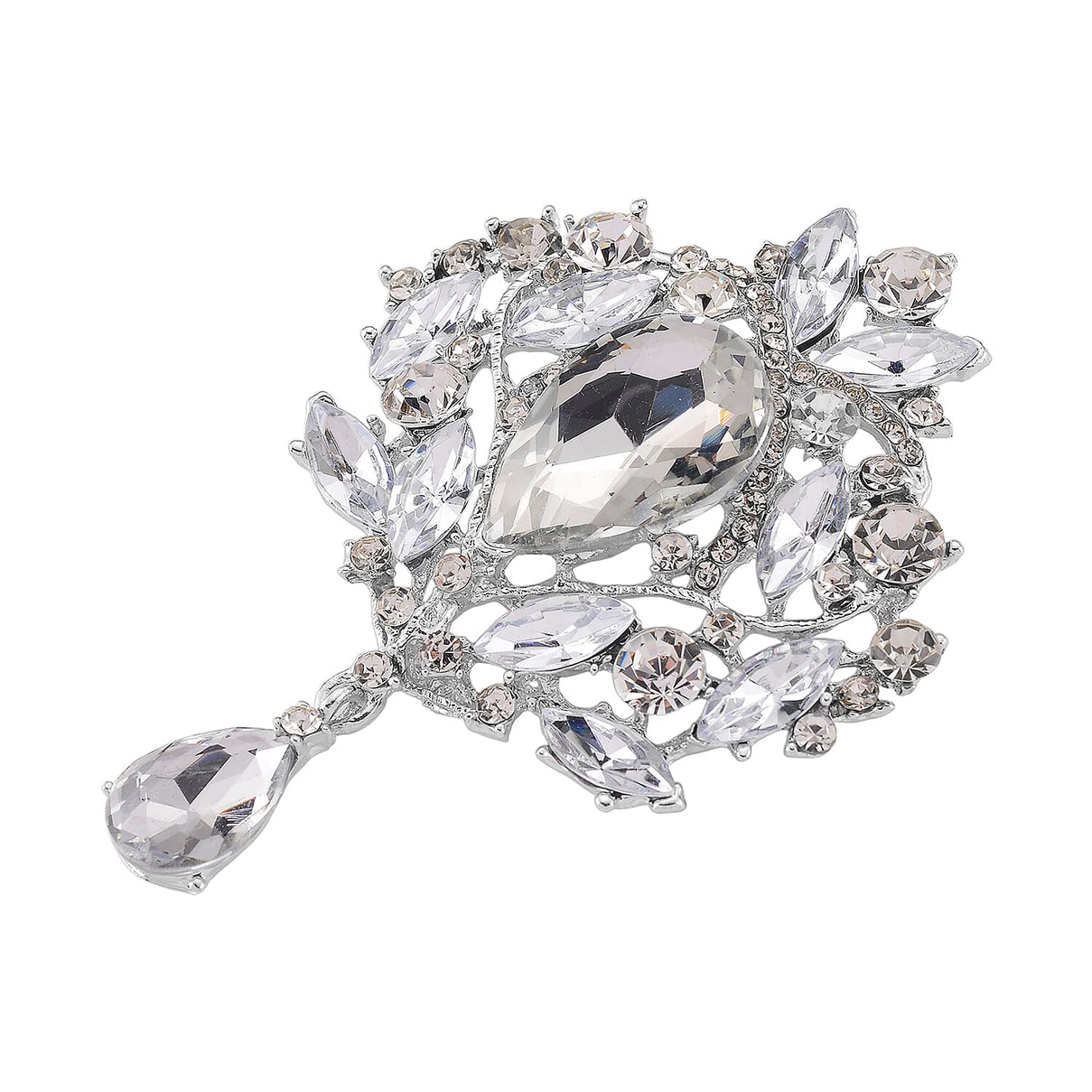 Austrian White Crystal Brooch Cum Pendant in Silver Colour Plated 8183245 3