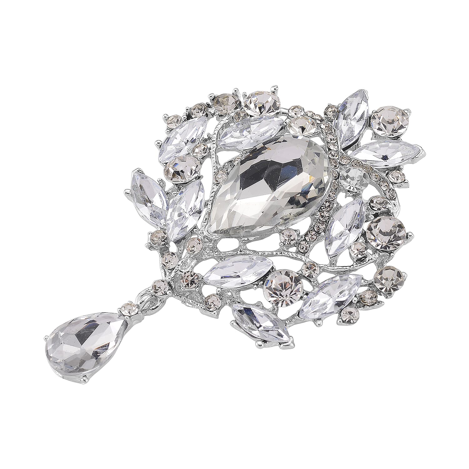 Austrian White Crystal Brooch Cum Pendant in Silver Colour Plated 8183245 3
