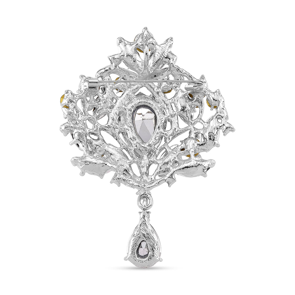 Austrian White Crystal Brooch Cum Pendant in Silver Colour Plated 8183245 4