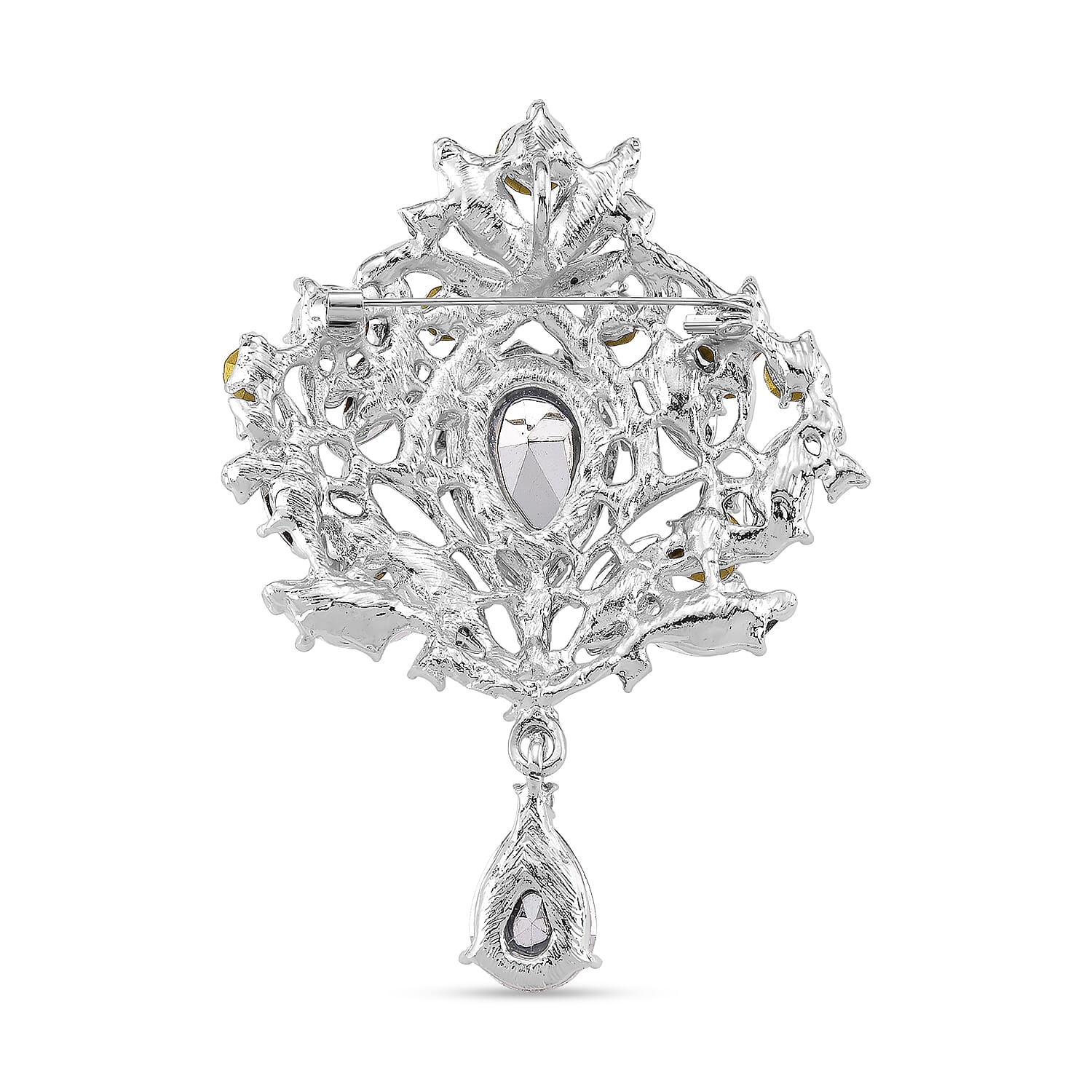 Austrian White Crystal Brooch Cum Pendant in Silver Colour Plated 8183245 4