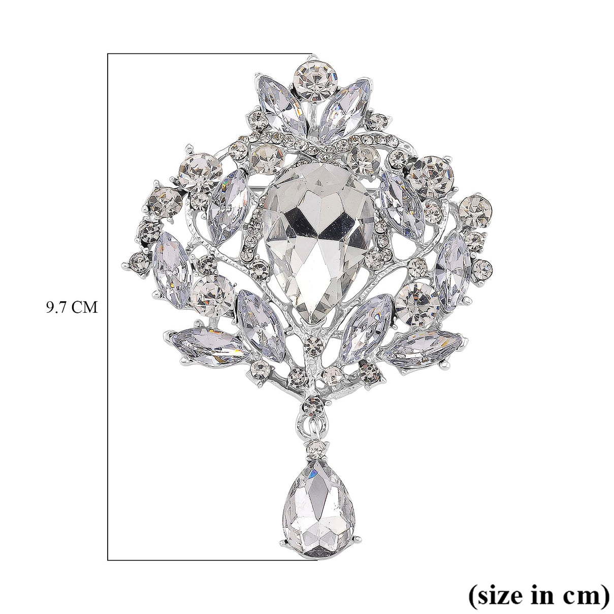 Austrian White Crystal Brooch Cum Pendant in Silver Colour Plated 8183245 5
