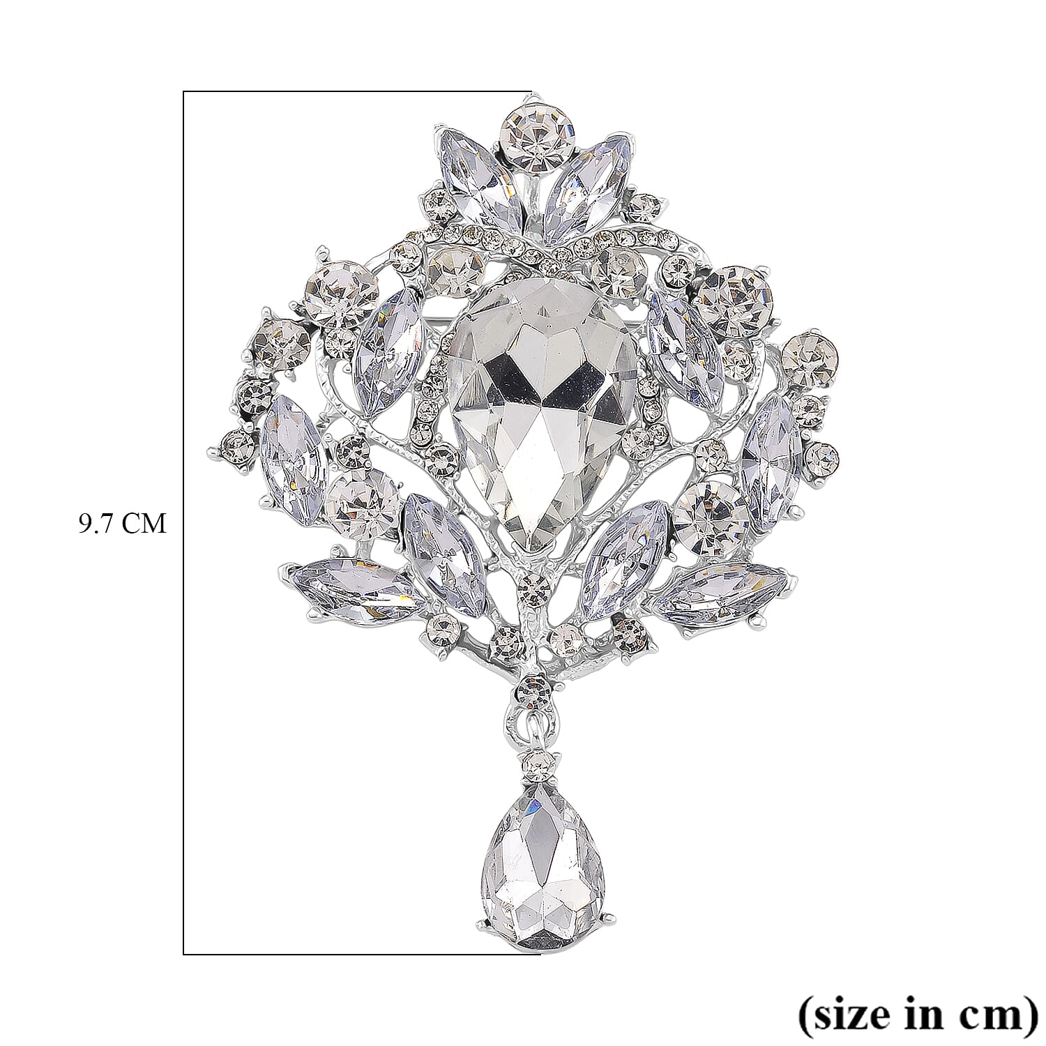 Austrian White Crystal Brooch Cum Pendant in Silver Colour Plated 8183245 5
