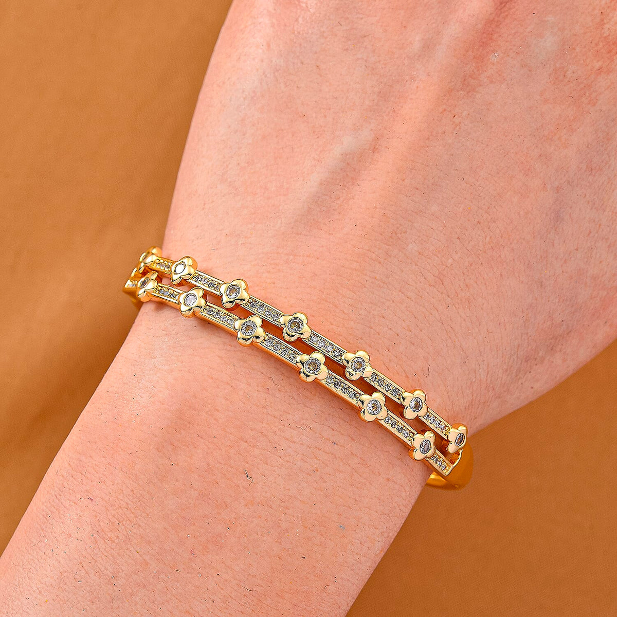 Austrian White Crystal Bubble Bangle (Size 7) in Yellow Gold Plated 8244430 3