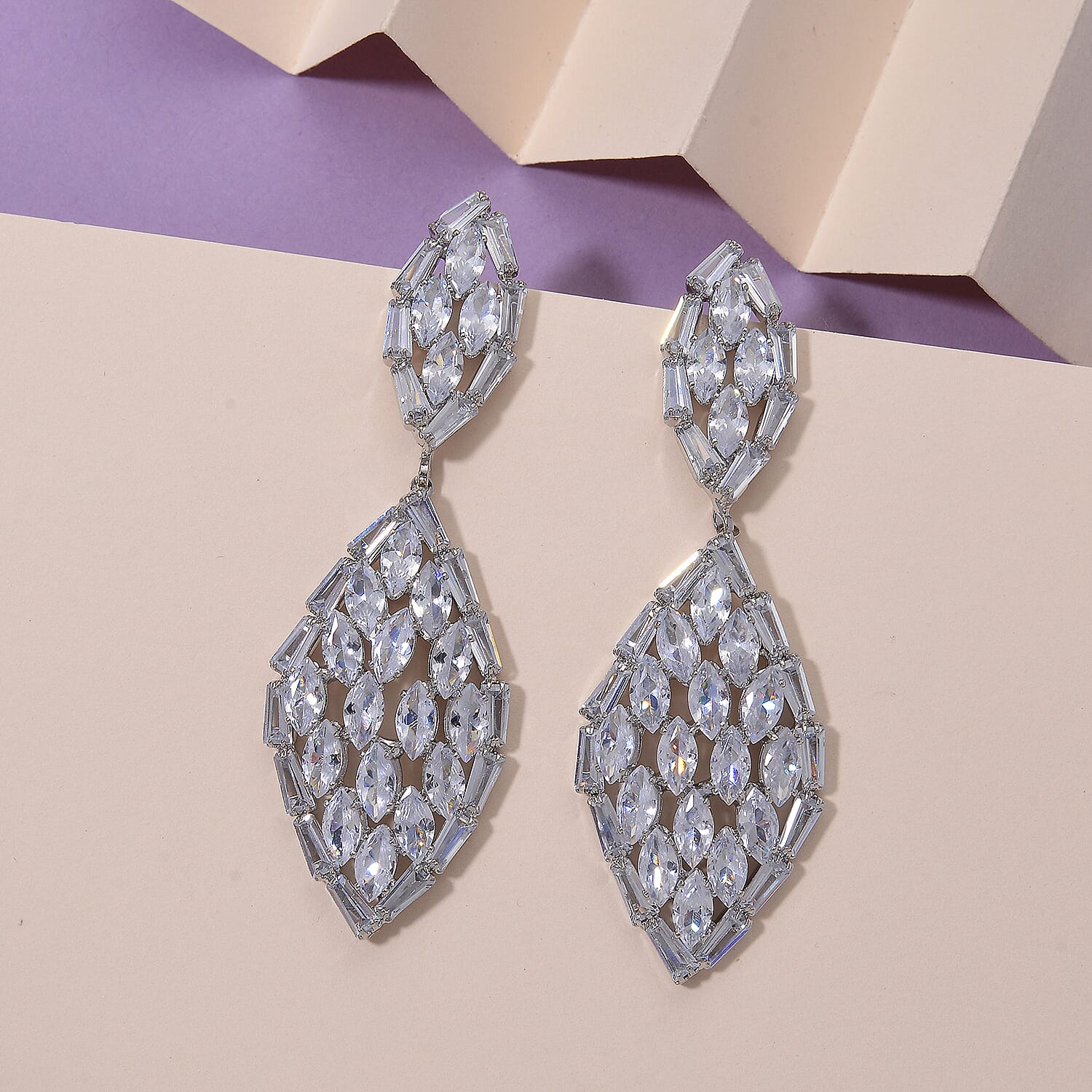 Boutique Collection - Austrian White Crystal Dangling Earrings in White Gold Plated 8254420 1