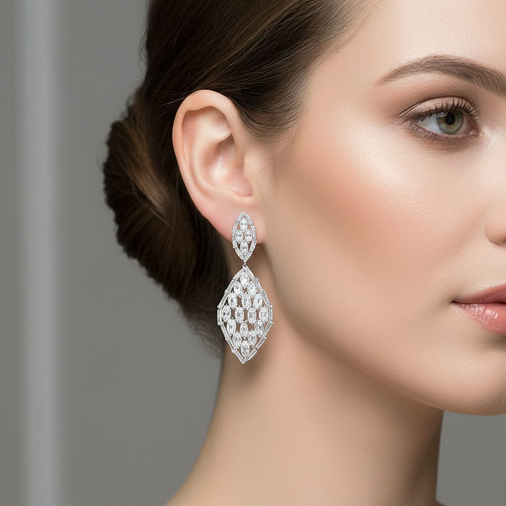 Boutique Collection - Austrian White Crystal Dangling Earrings in White Gold Plated 8254420 2