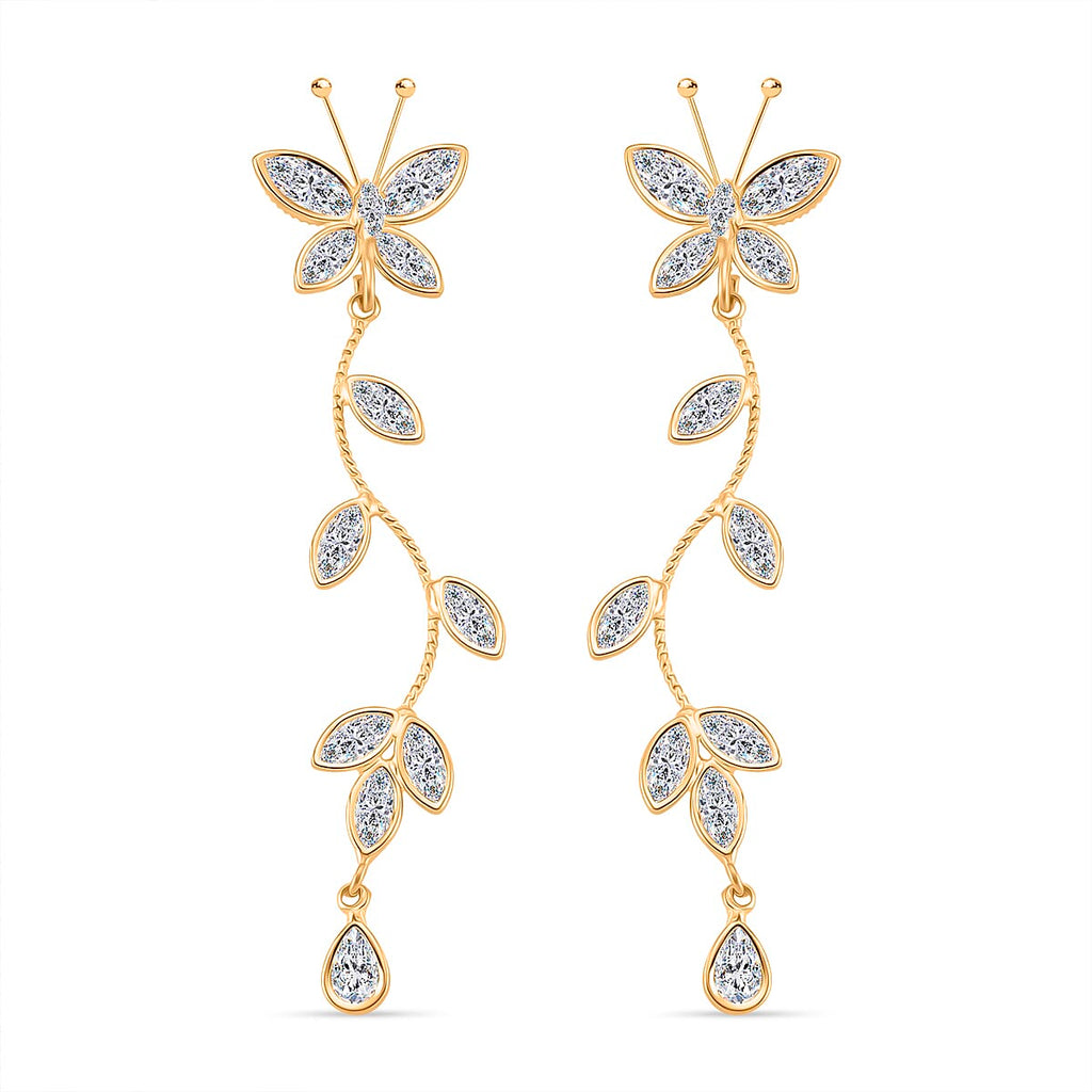 Cascade Collection - Austrian White Crystal Earrings with Push Back in Yellow Gold Plated