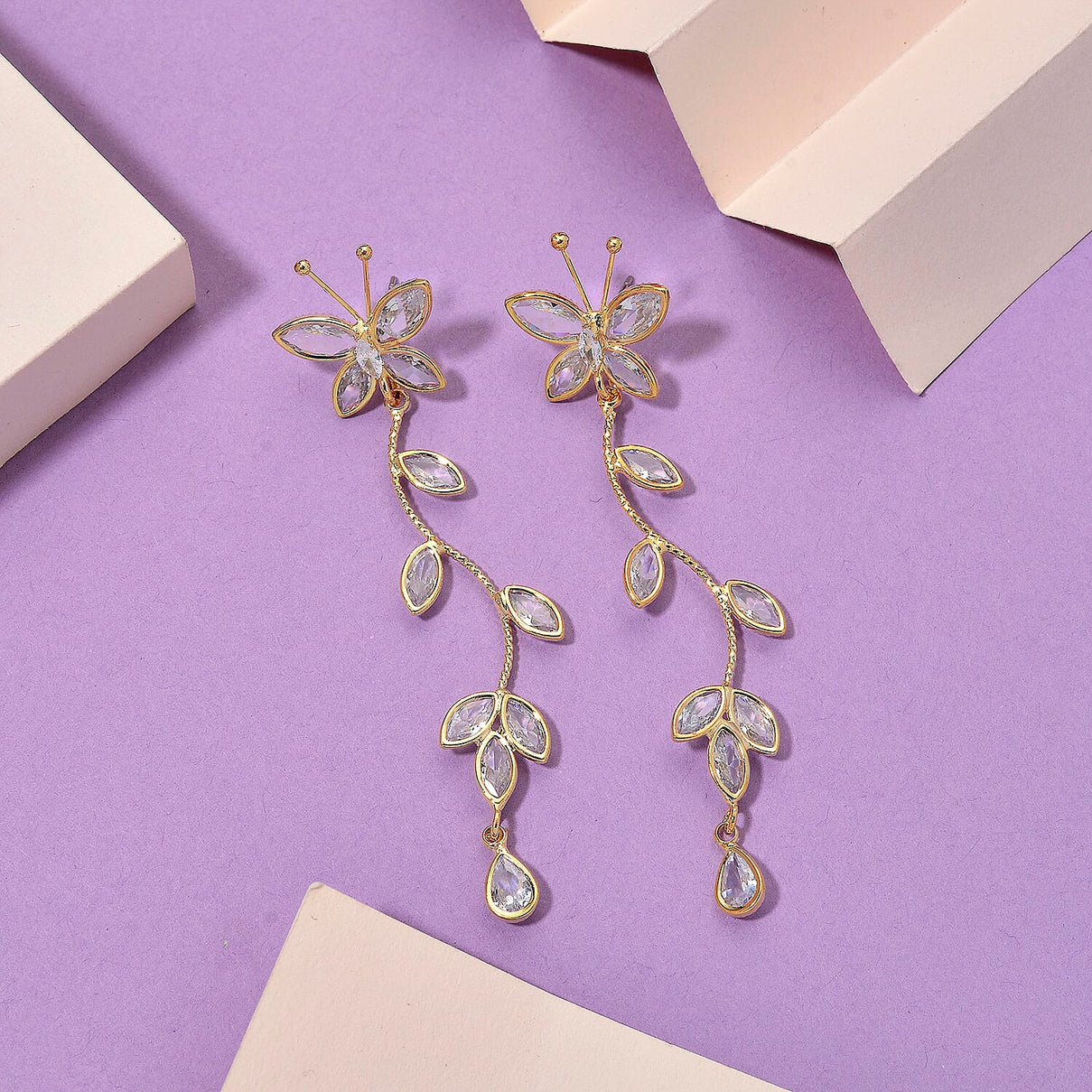 Cascade Collection - Austrian White Crystal Earrings with Push Back in Yellow Gold Plated 8184202 2