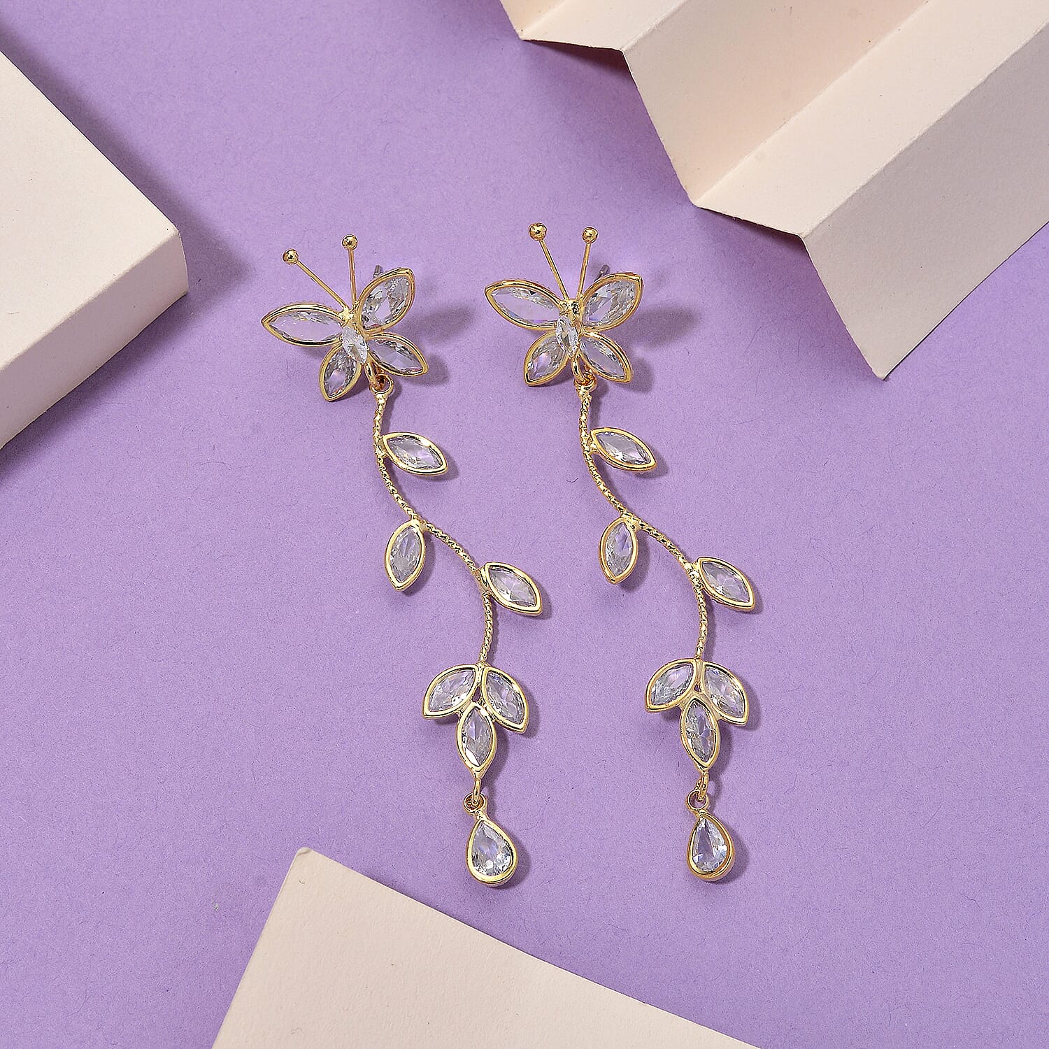 Cascade Collection - Austrian White Crystal Earrings with Push Back in Yellow Gold Plated 8184202 2
