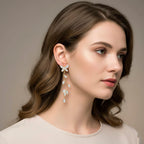 Cascade Collection - Austrian White Crystal Earrings with Push Back in Yellow Gold Plated