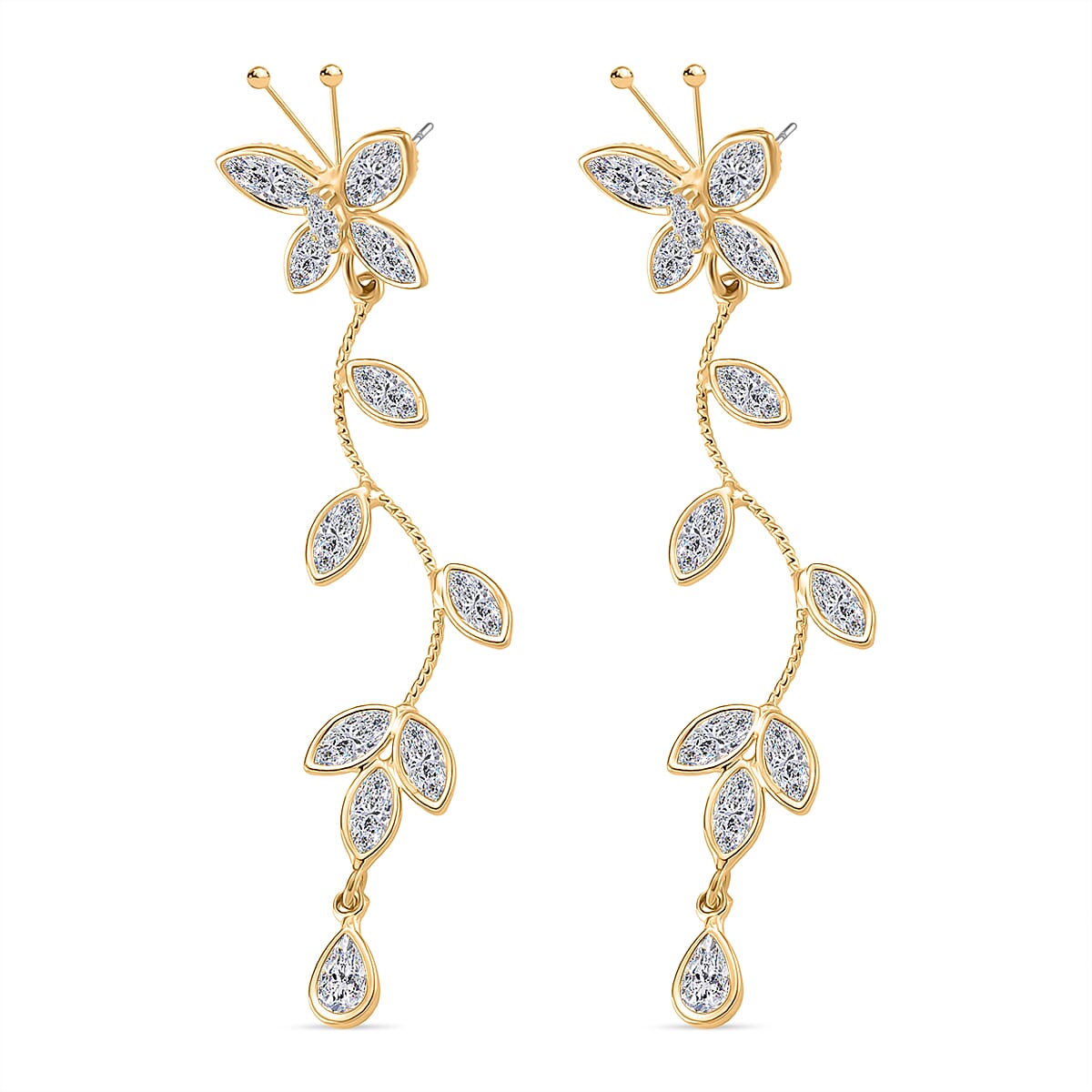 Cascade Collection - Austrian White Crystal Earrings with Push Back in Yellow Gold Plated 8184202 4