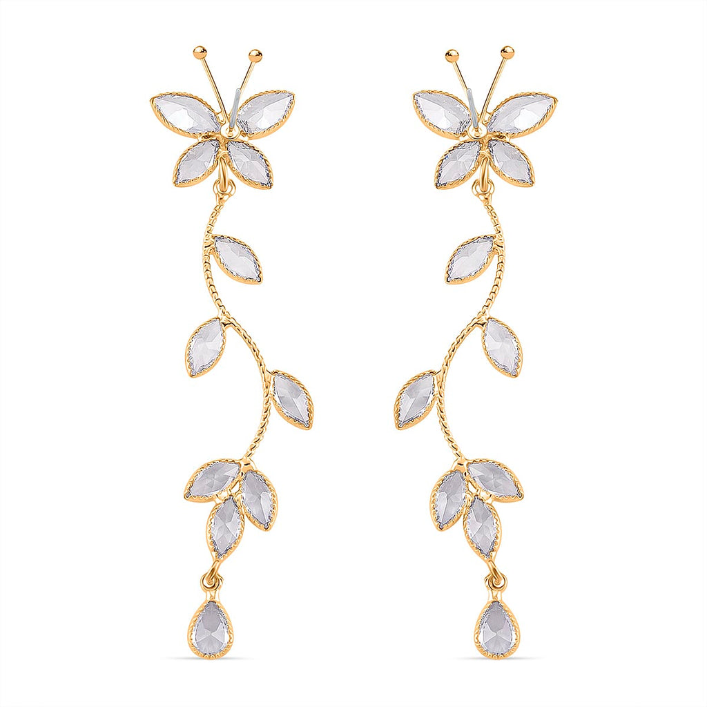 Cascade Collection - Austrian White Crystal Earrings with Push Back in Yellow Gold Plated