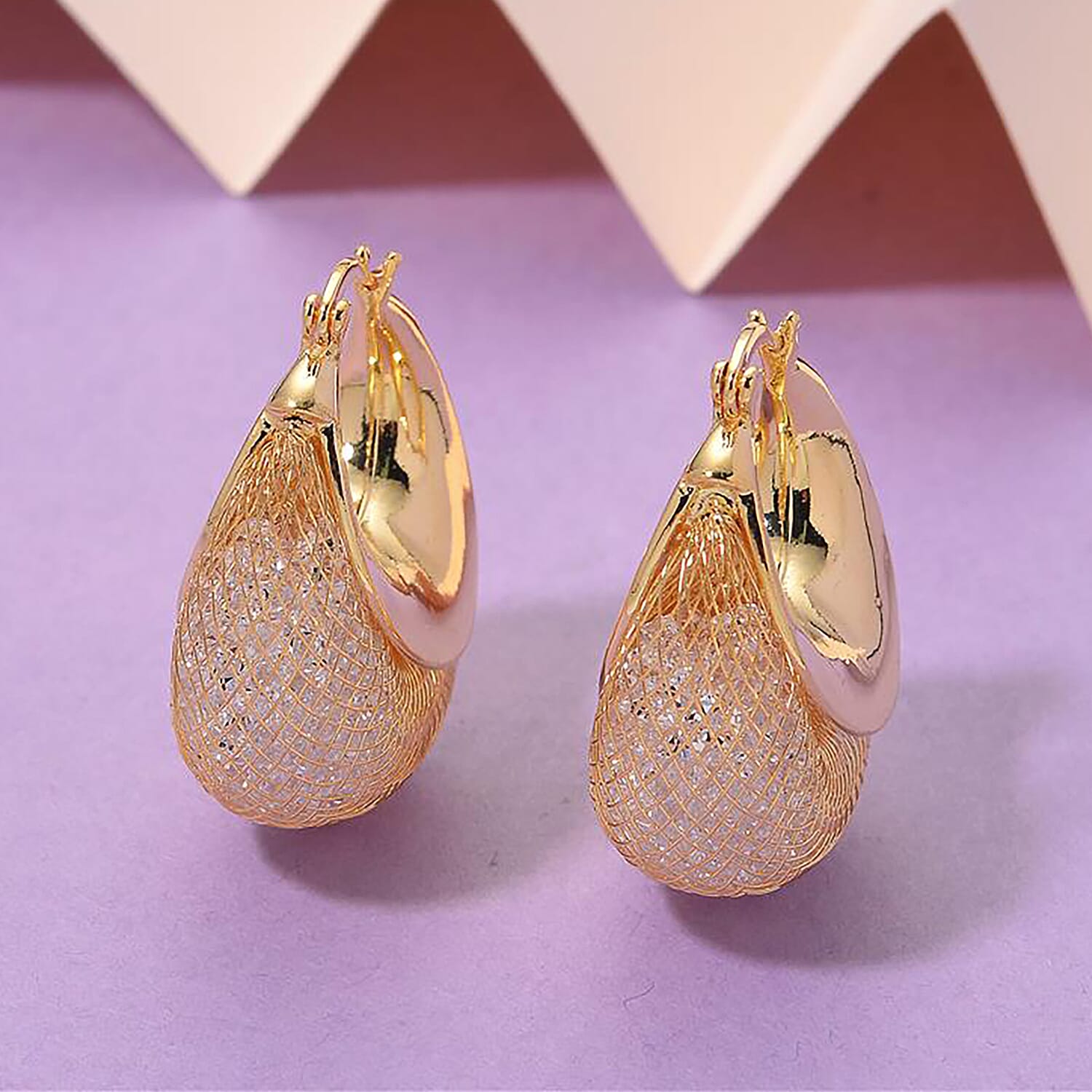 Austrian White Crystal Earrings with Clasp in Yellow Gold Plated 8204597 1