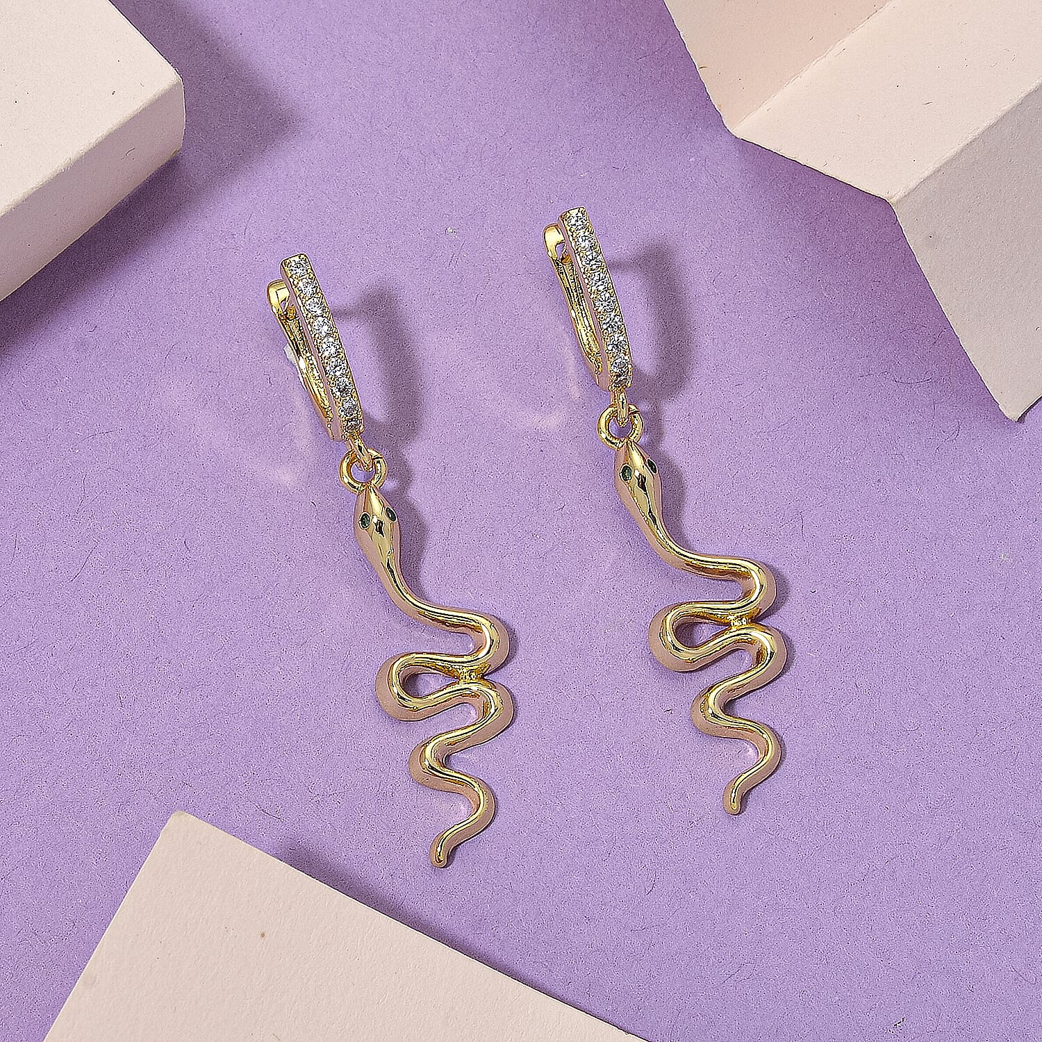 Biacco Collection - Austrian White Crystal Serpent Earrings with Clasp in Yellow Gold Plated 8215290 2