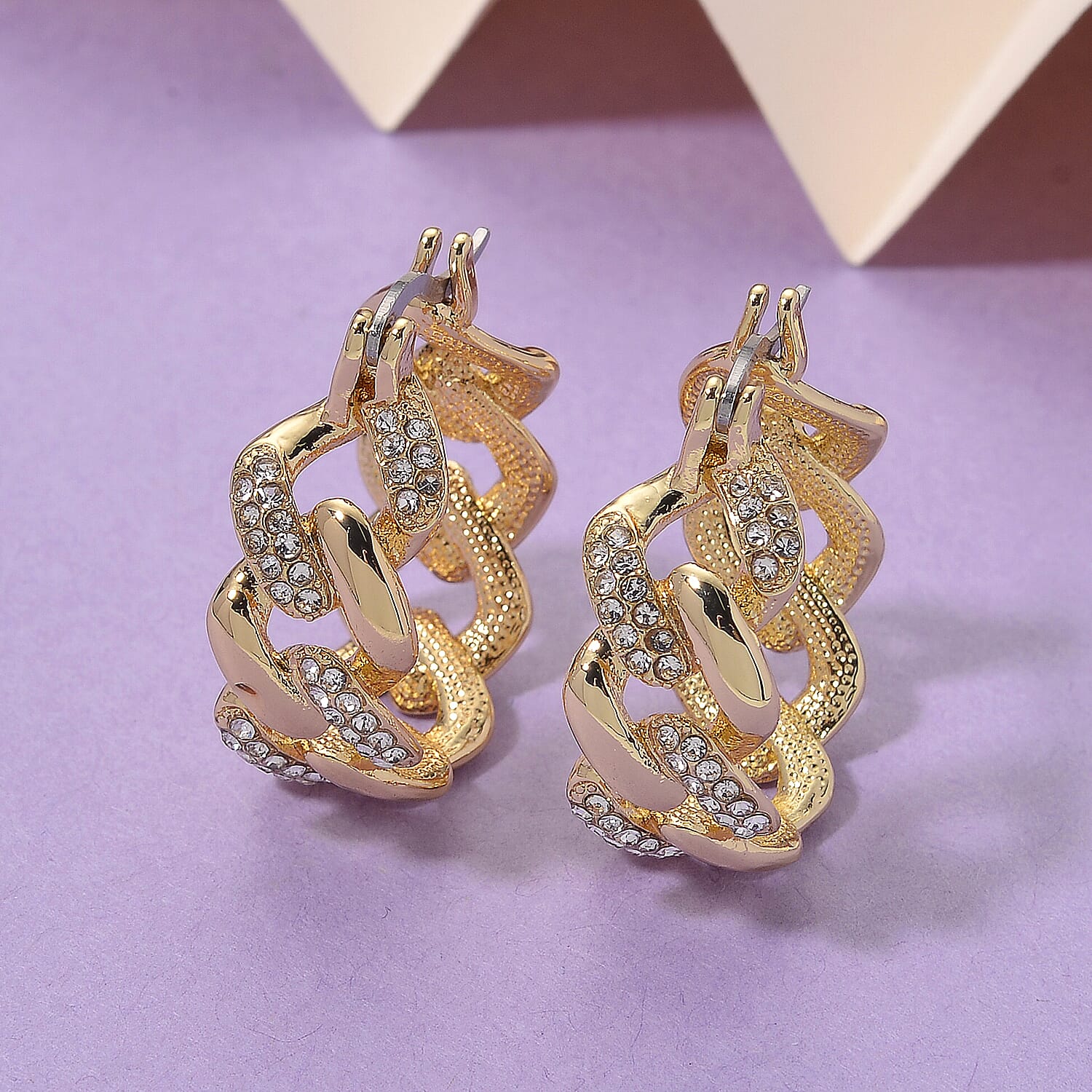 Closeout Deal Austrian White Crystal Curb Earrings with Clasp 8164288 2
