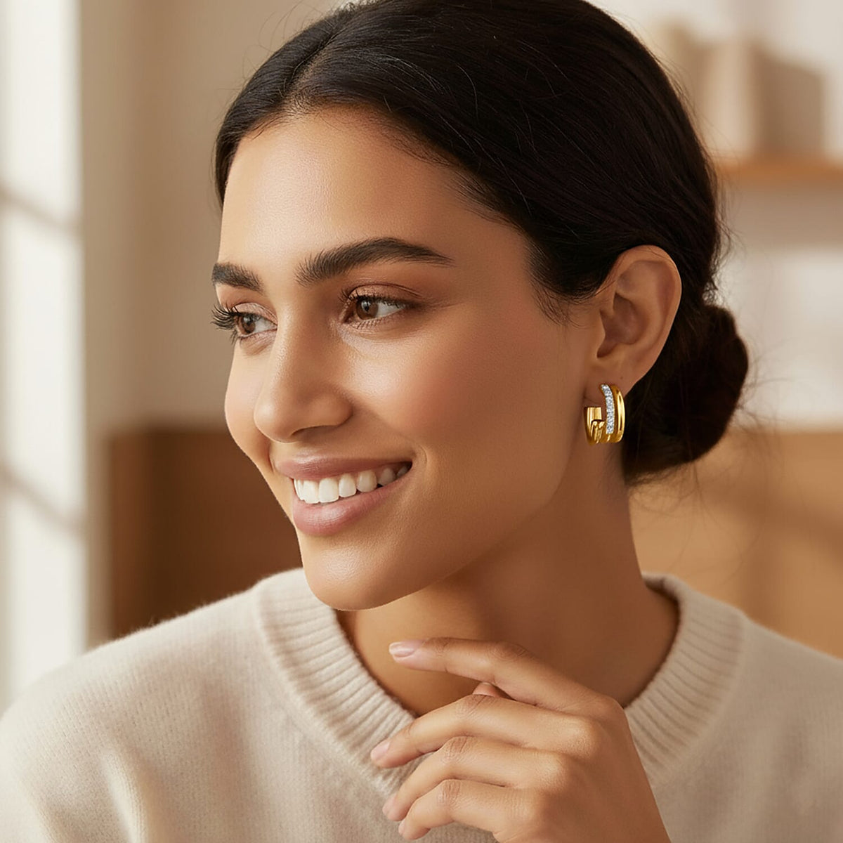 Boutique Closeout - Austrian White Crystal Earrings in Yellow Gold Plated 8215301 2