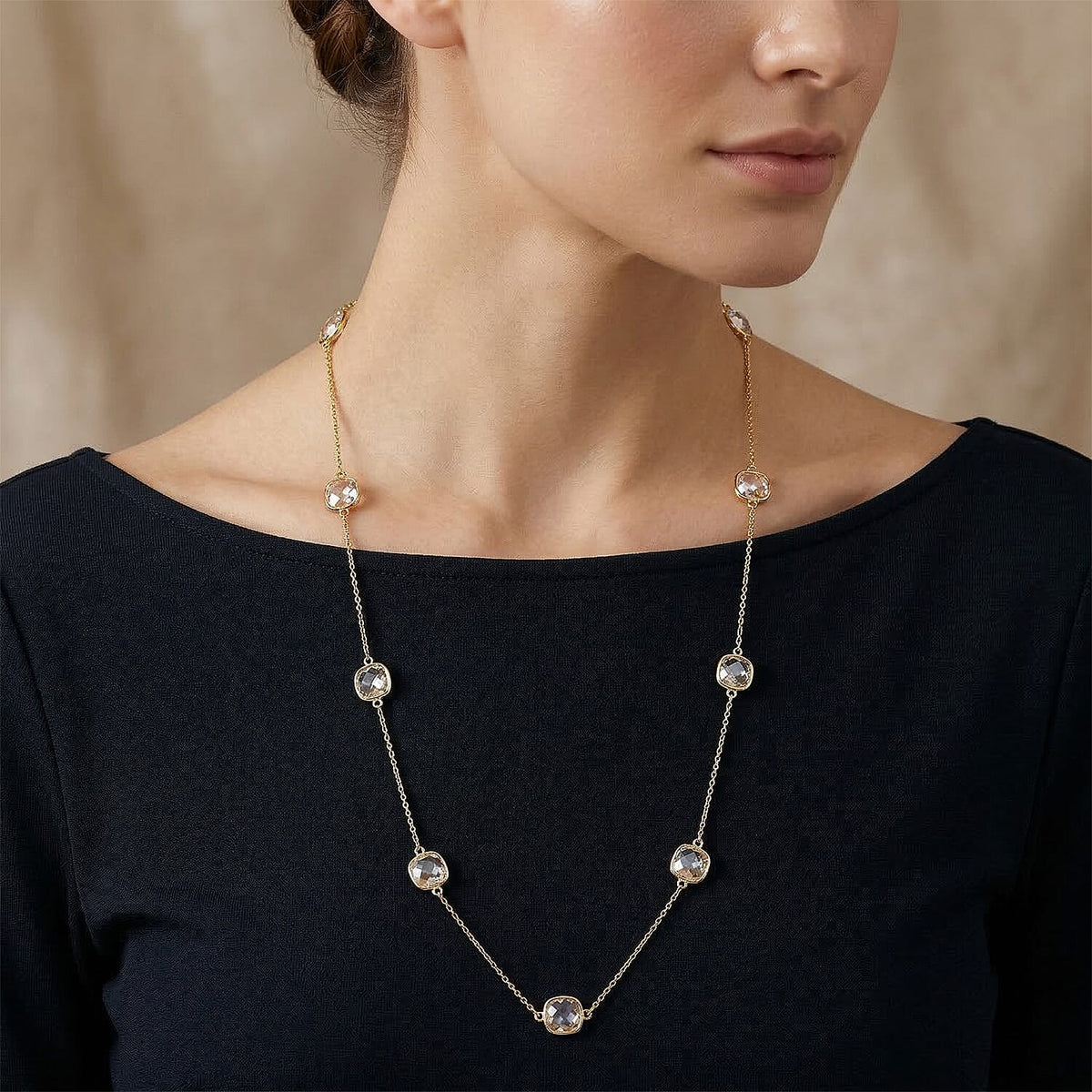 Designer Inspired- Austrian White Crystal Necklace (Size - 30+2 EXT) V32513398 2