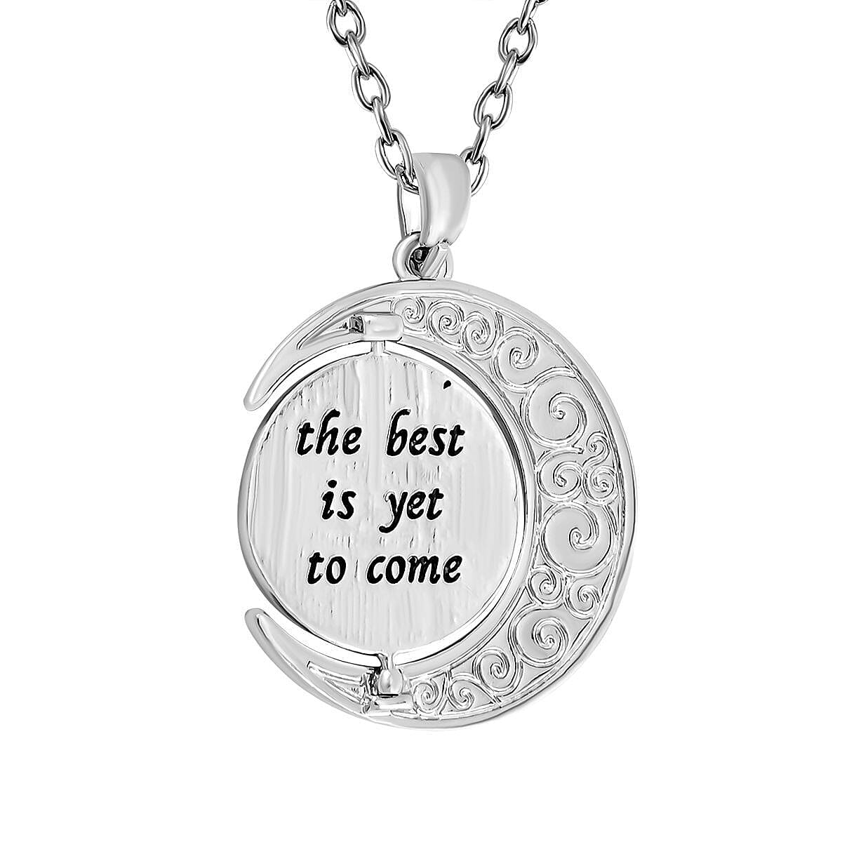 White Austrian Crystal Enamelled Moon &amp; Earth Pendant with Chain (Size 24-2 Ext.) 4123358 5