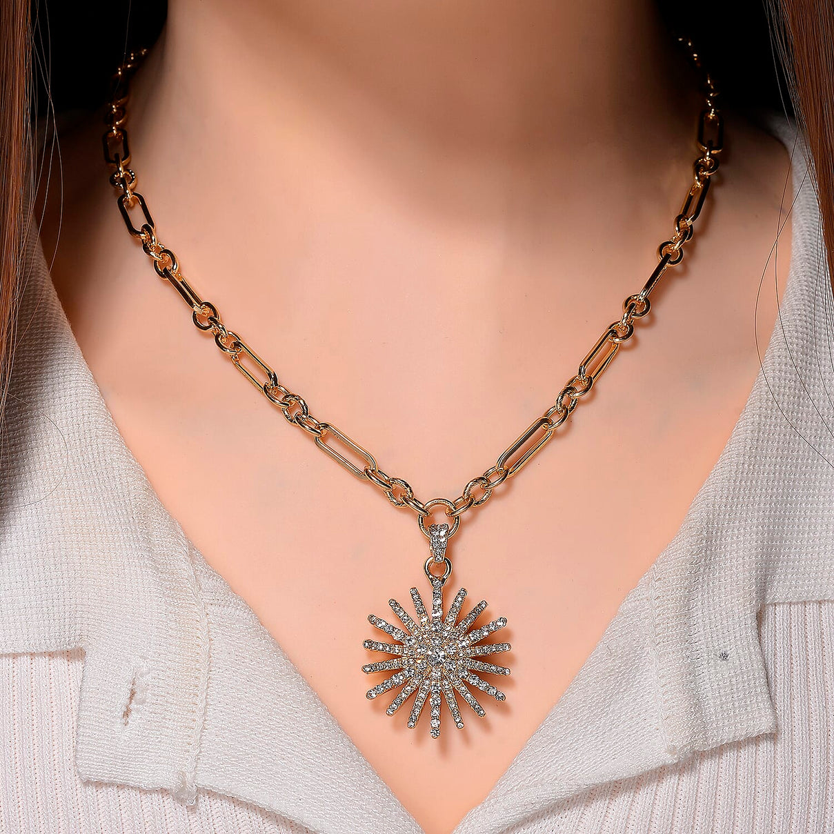 Austrian White Crystal Starburst Necklace (Size 19.5 - 2 Ext) in Yellow Gold Plated 8254353 1