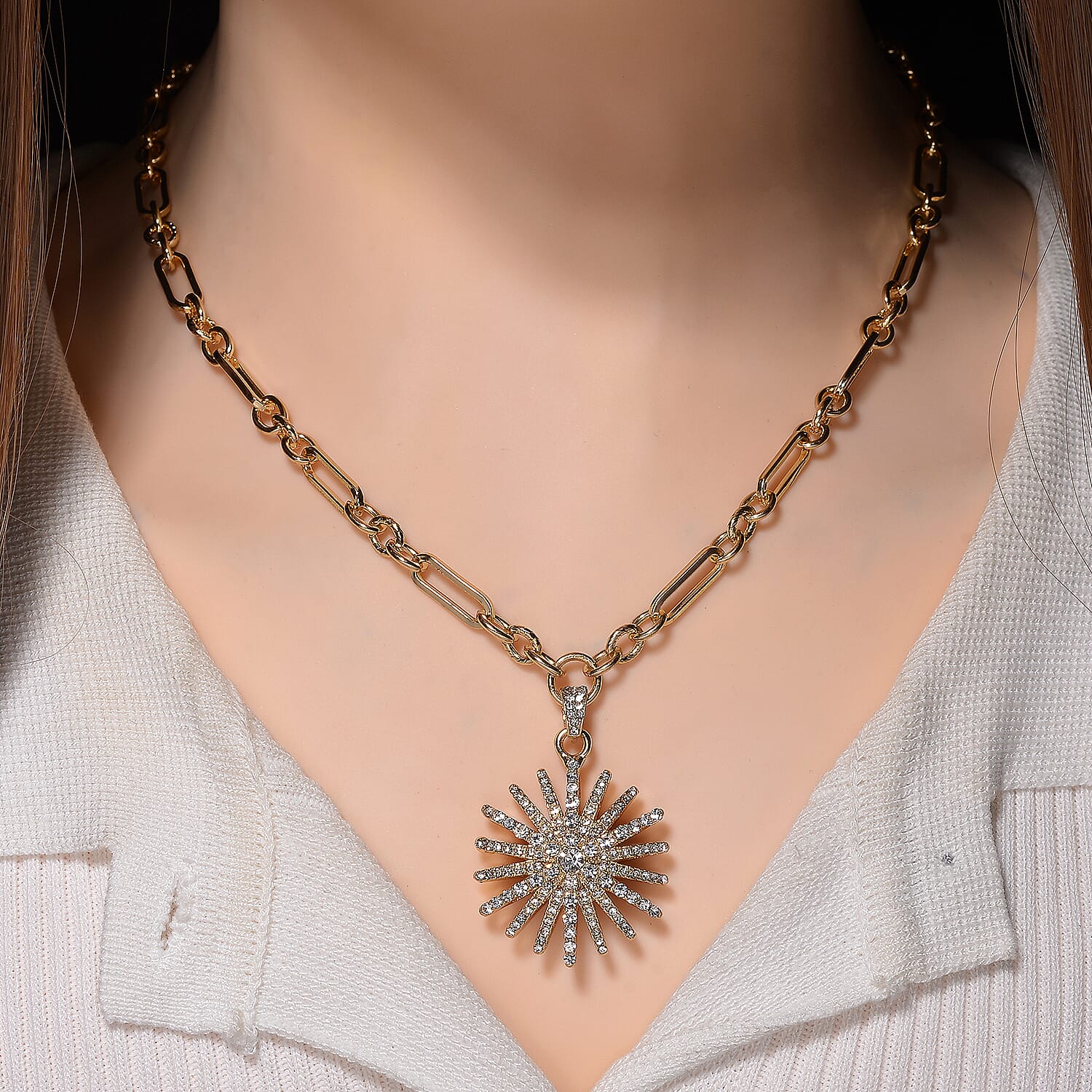 Austrian White Crystal Starburst Necklace (Size 19.5 - 2 Ext) in Yellow Gold Plated 8254353 1
