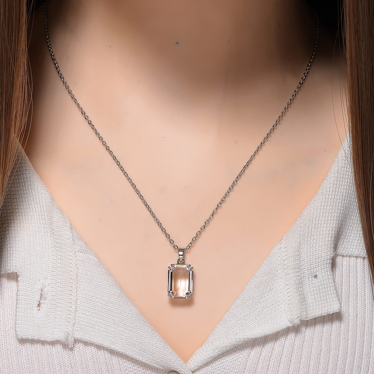 Austrian White Crystal Solitaire Pendant with Chain (Size 20-2 Ext) with Lobster Clasp in White Tone V32531114 2