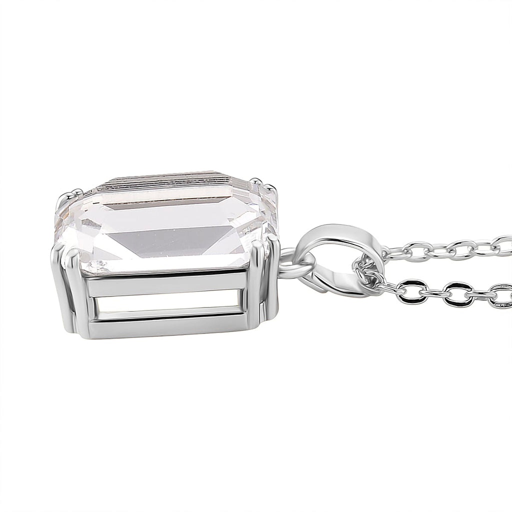 Austrian White Crystal Pendant with Chain (Size 20-2 Ext) with Lobster Clasp in White Tone