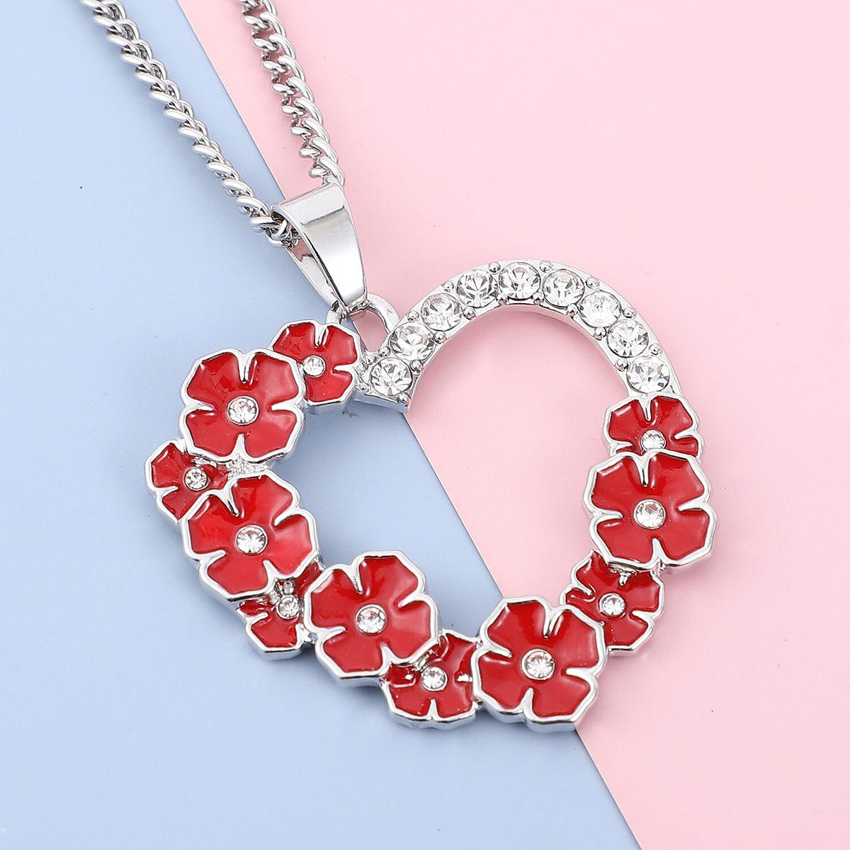 Austrian White Crystal Floral Heart Pendant with Chain (Size 24 - 2 Ext) in Silver Tone 4411328 3