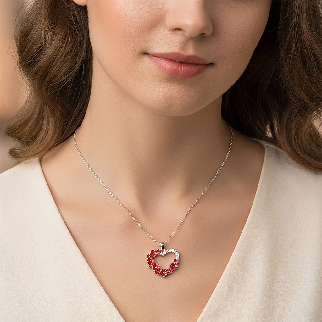Austrian White Crystal Floral Heart Pendant with Chain (Size 24 - 2 Ext) in Silver Tone 4411328 5