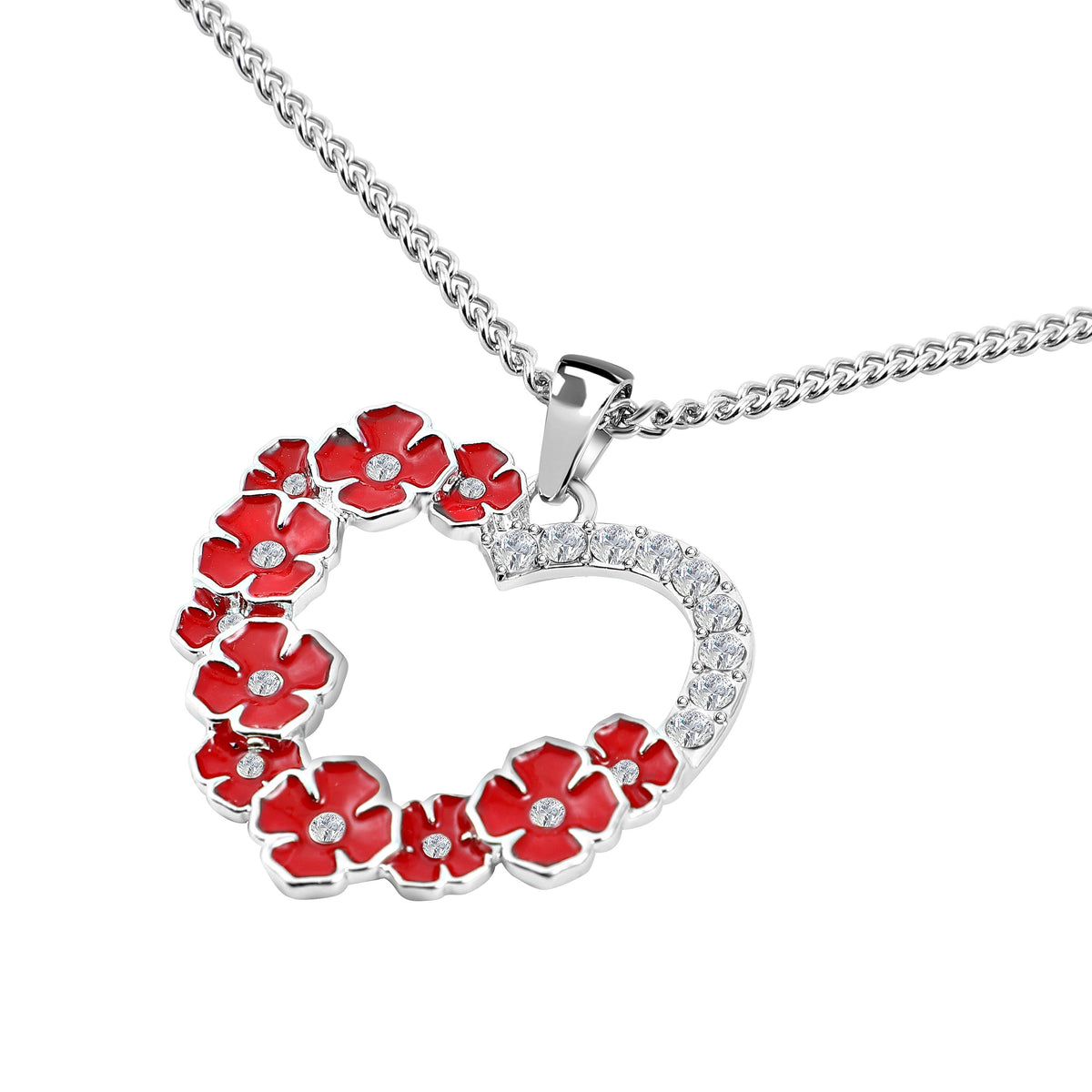 Austrian White Crystal Floral Heart Pendant with Chain (Size 24 - 2 Ext) in Silver Tone 4411328 7