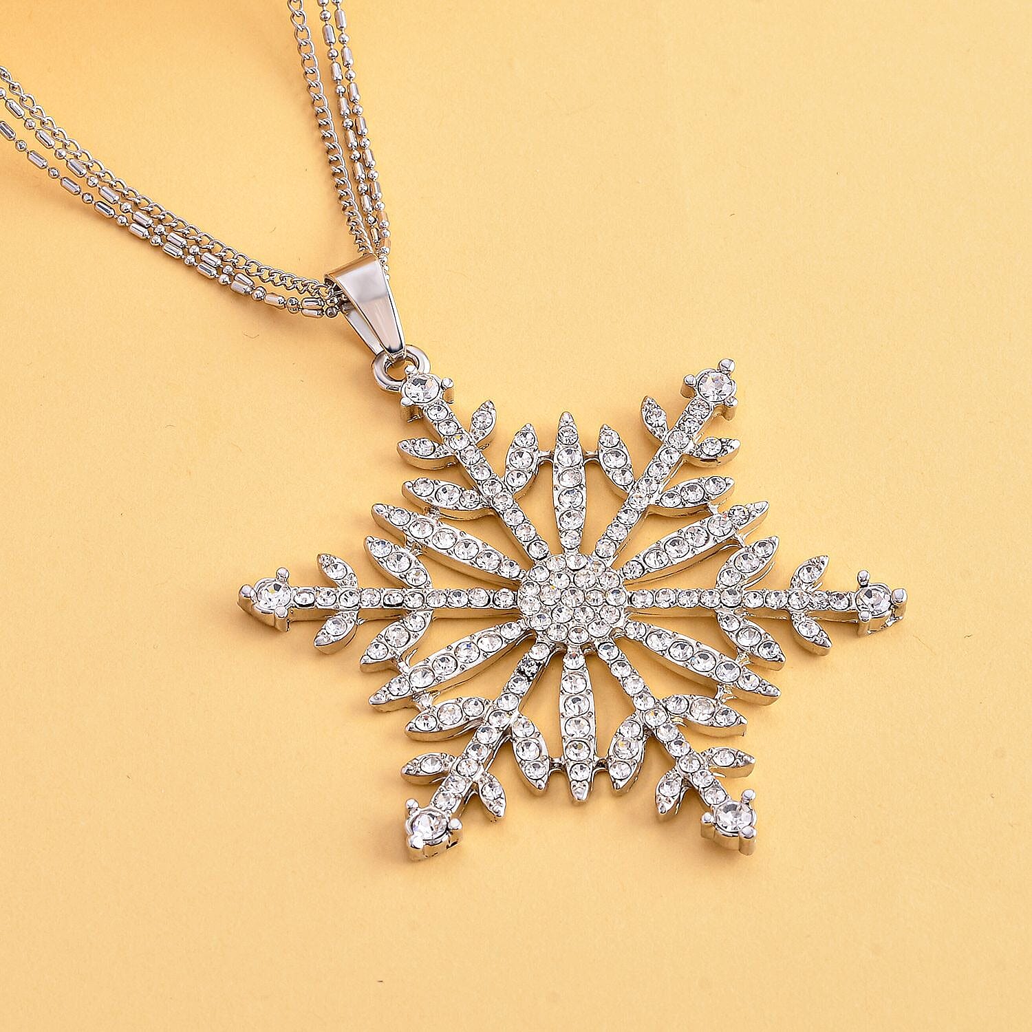 Austrian White Crystal Snowflake Pendant with Chain (Size 28-2 Inch) 10.00 Ct. 4421888 1