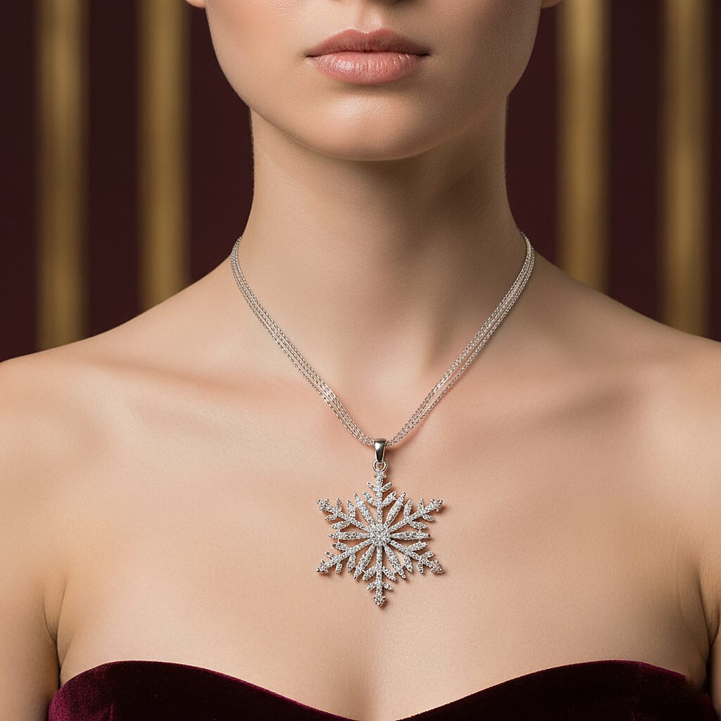 Austrian White Crystal Snowflake Pendant with Chain (Size 28-2 Inch) 10.00 Ct. 4421888 2