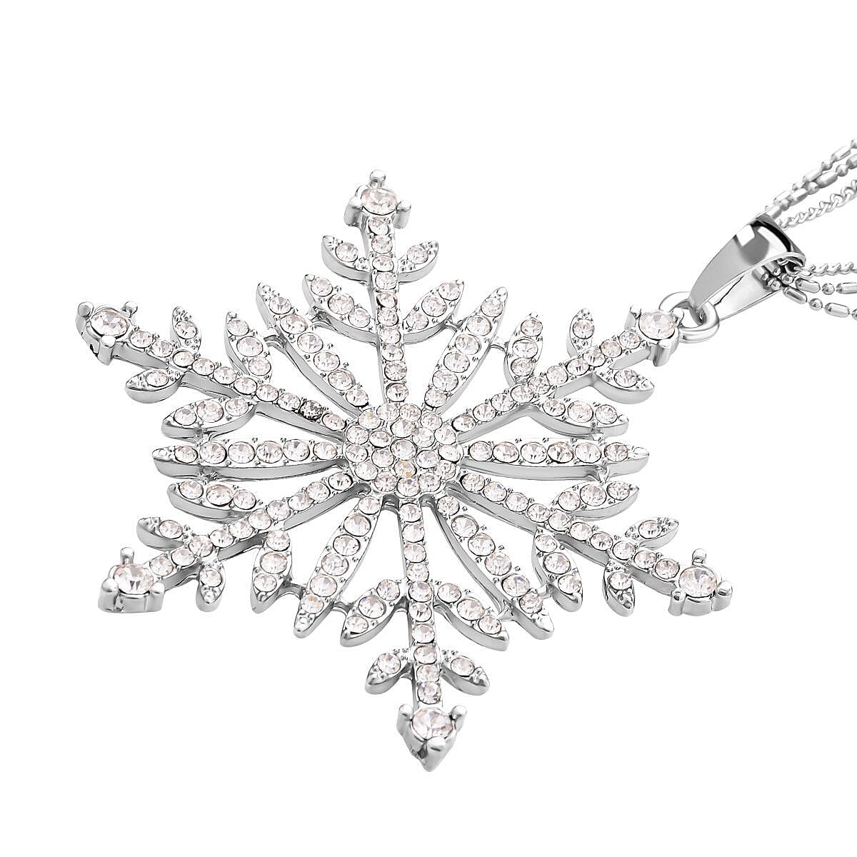 Austrian White Crystal Snowflake Pendant with Chain (Size 28-2 Inch) 10.00 Ct. 4421888 3
