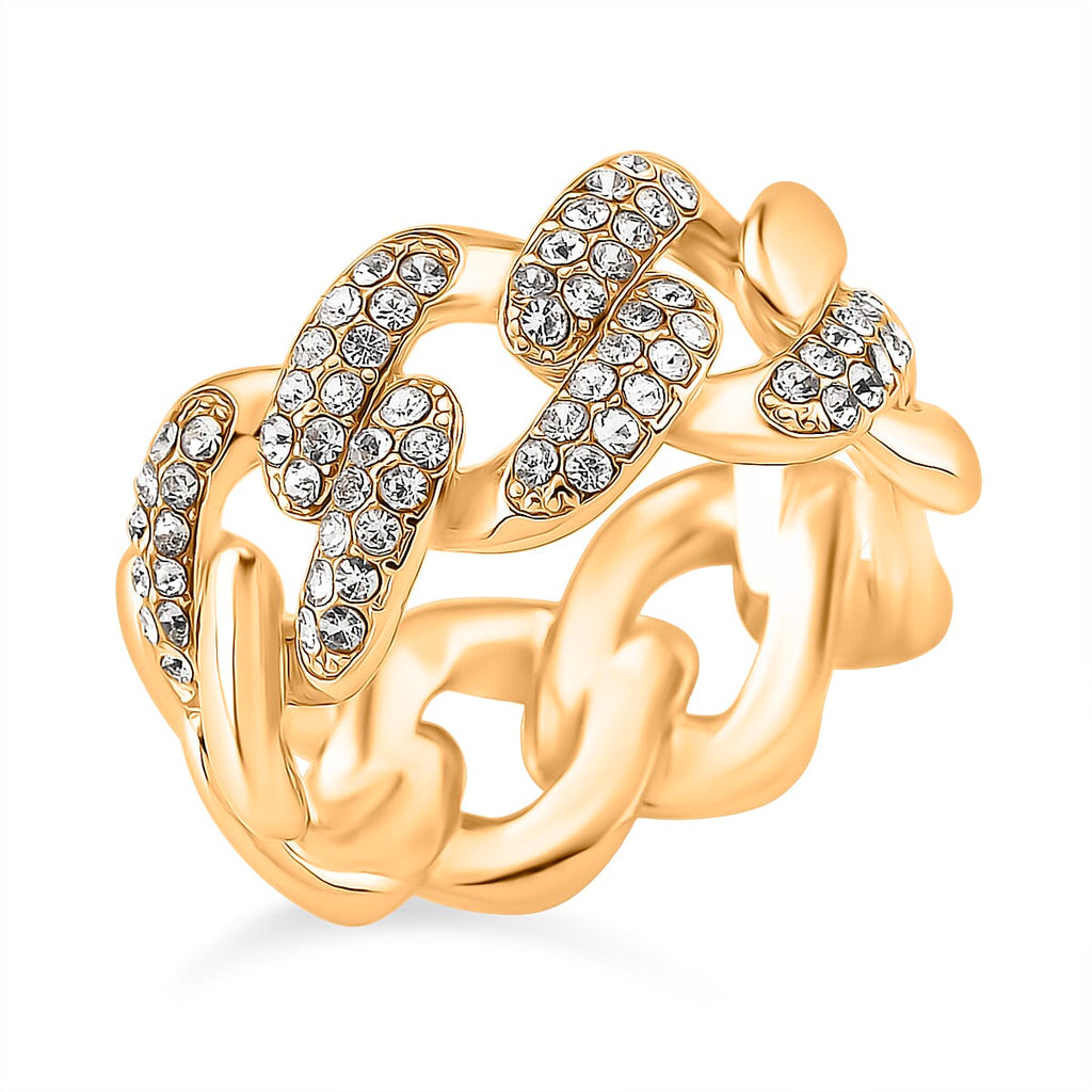 Designer Inspired  - Austrian White Crystal Curb Ring