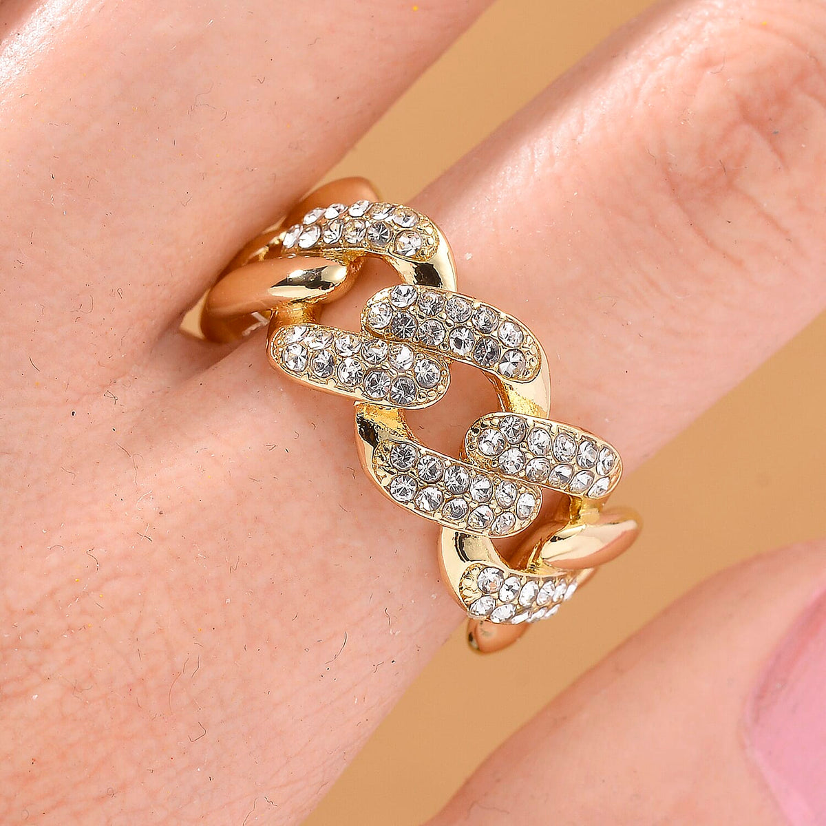 Designer Inspired  - Austrian White Crystal Curb Ring 8164289 2