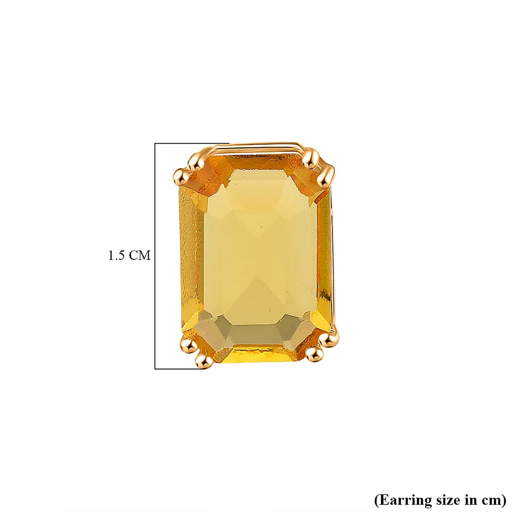 Austrian Yellow Crystal Earring with Push Back in Yellow Gold Tone