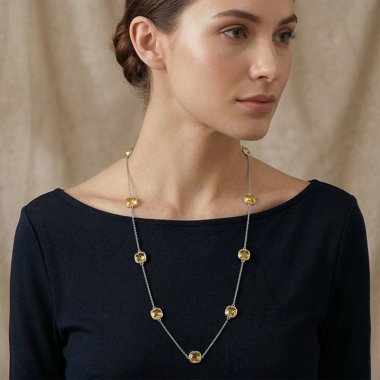 Designer Inspired- Austrian Yellow Crystal Necklace (Size - 30+2 EXT) 8431916 2