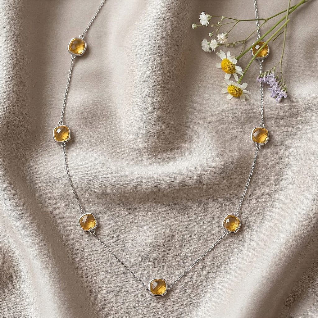 Designer Inspired- Austrian Yellow Crystal Necklace (Size - 30-2 EXT)