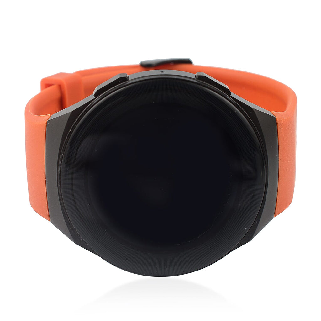 Automatic Round Multifunctional Smartwatch - Steps, Sleep, Heart Rate, Blood, Spo2. with Orange Silicone Strap