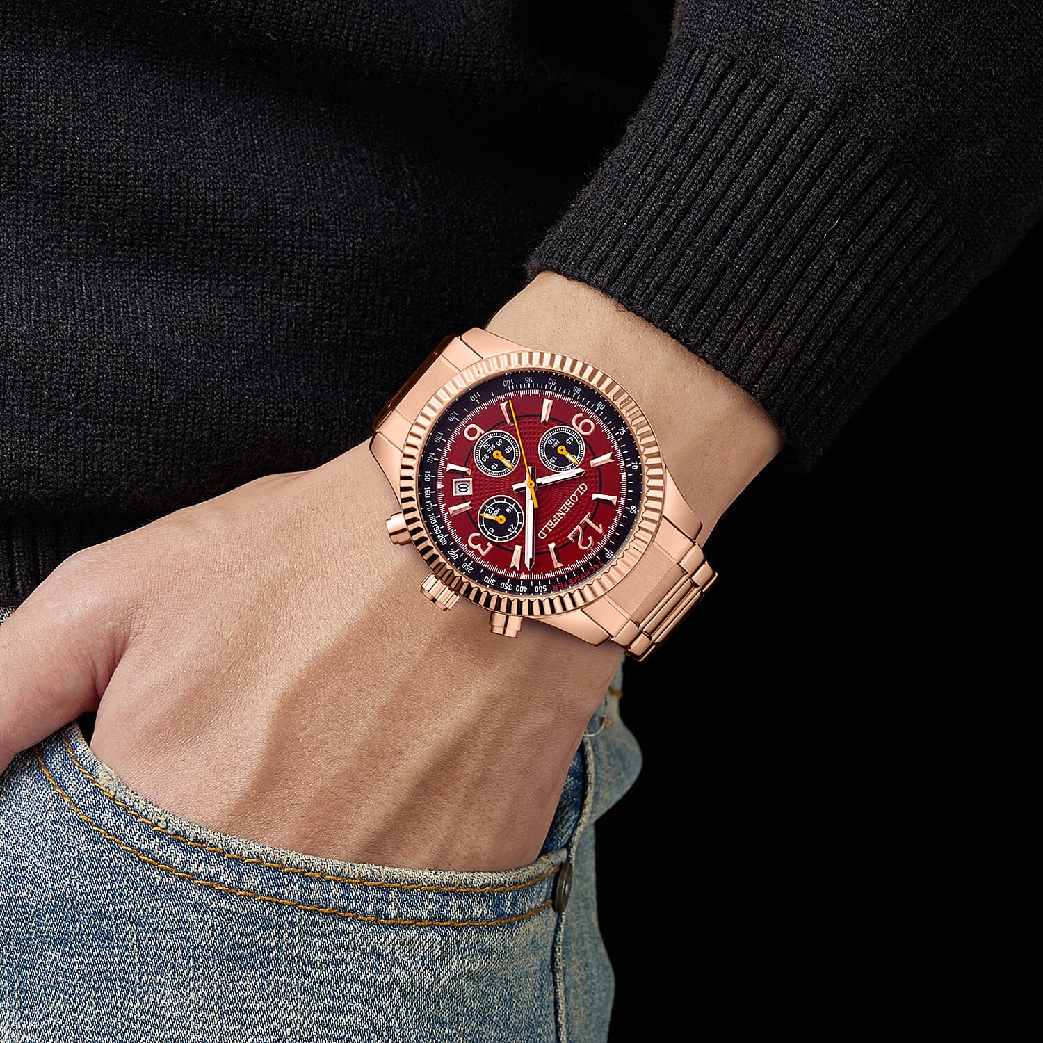 Hand Assembled Globenfeld Limited Edt. Expedient Rose Red Dial Watch With 5 Year Warranty 7771506 1
