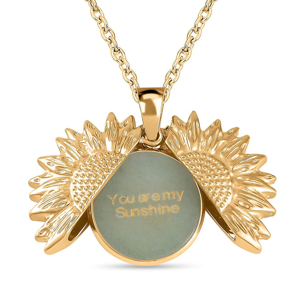 Aventurine Openable Wings Necklace (Size - 24) in Yellow Gold Tone 25.00 Ct