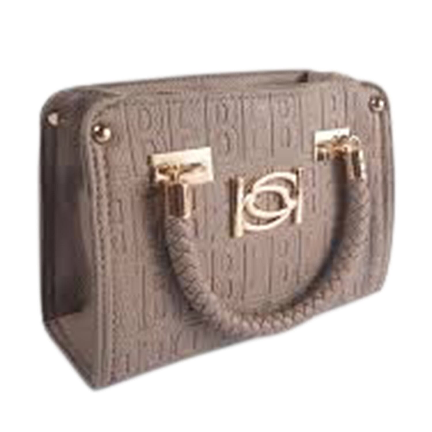 BEBE Alexandra Small Embossed Satchel with Gold Toned Bebe Hardware and Braided Handles - Taupe 8235072 0
